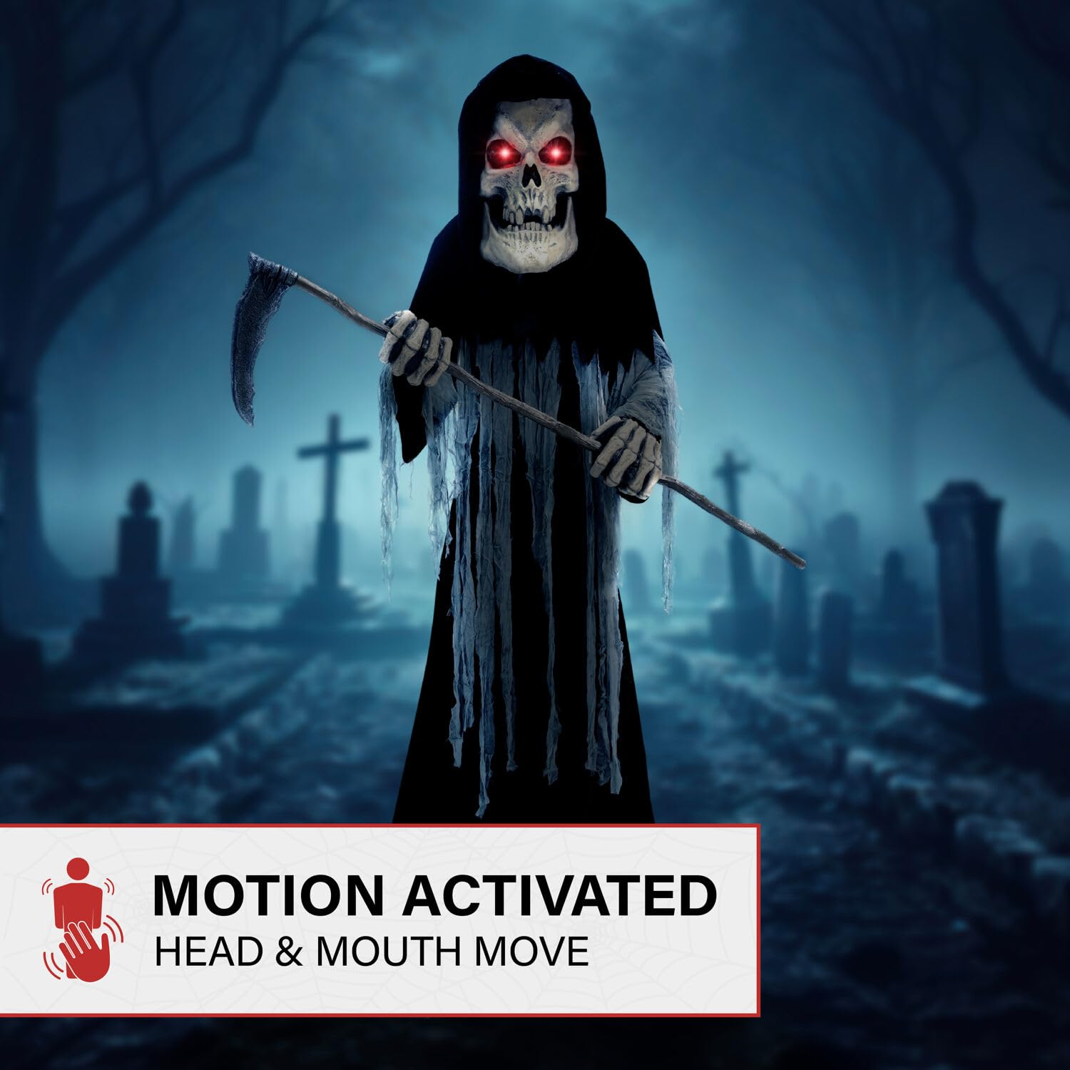 Haunted Hill Farm Motion-Activated 6-Ft. Tall Ghostly Guide, Plug-in Talking Scare Prop Animatronic with Spooky Sound Effects and Lights for Indoor or Covered Outdoor Creepy Halloween Decoration