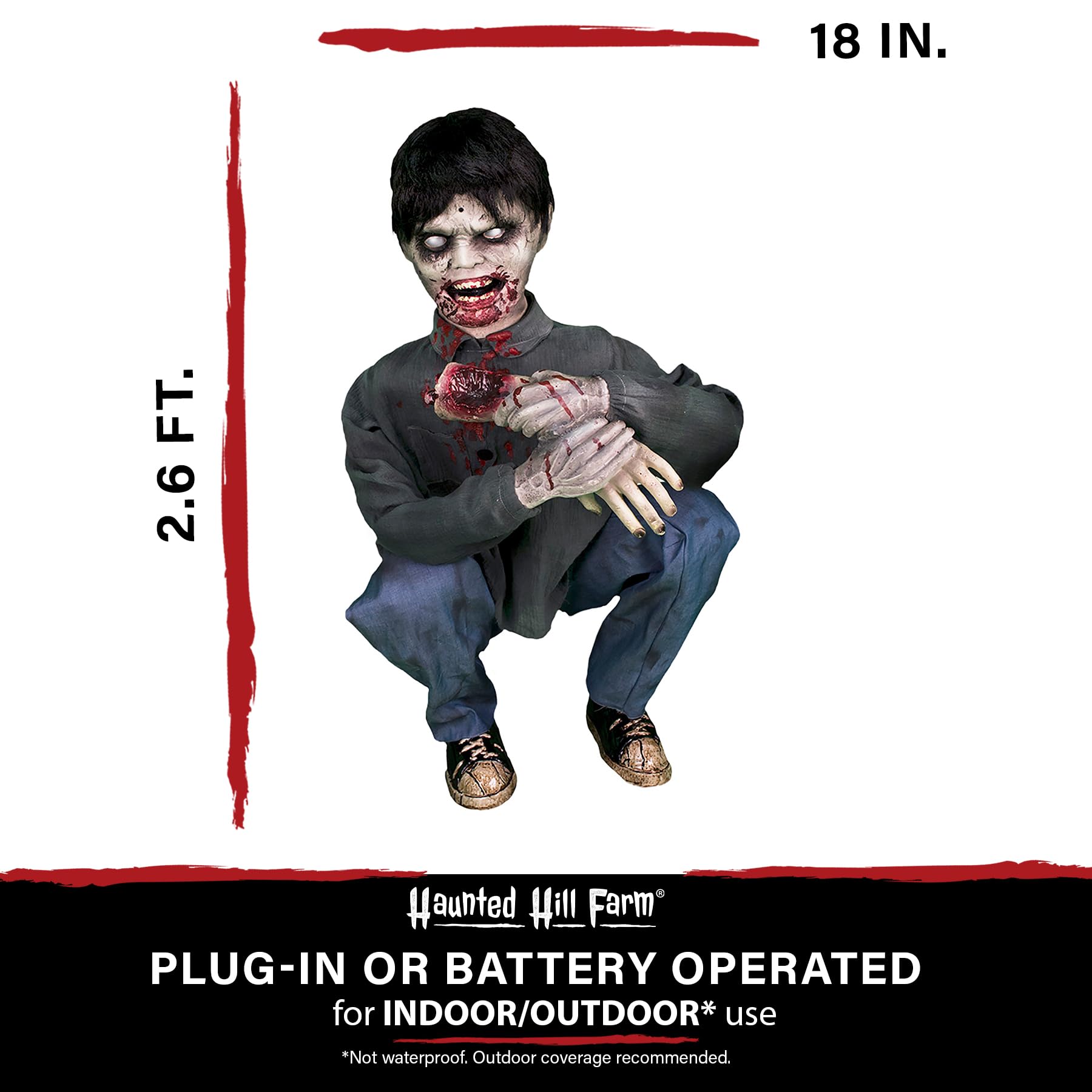Haunted Hill Farm Lunging Pumpkin Carver Zombie Girl by Tekky, Motion-Activated Talking Halloween Animatronic for Indoor or Covered Outdoor Creepy Halloween Decorations, Plug-in or Battery Operated