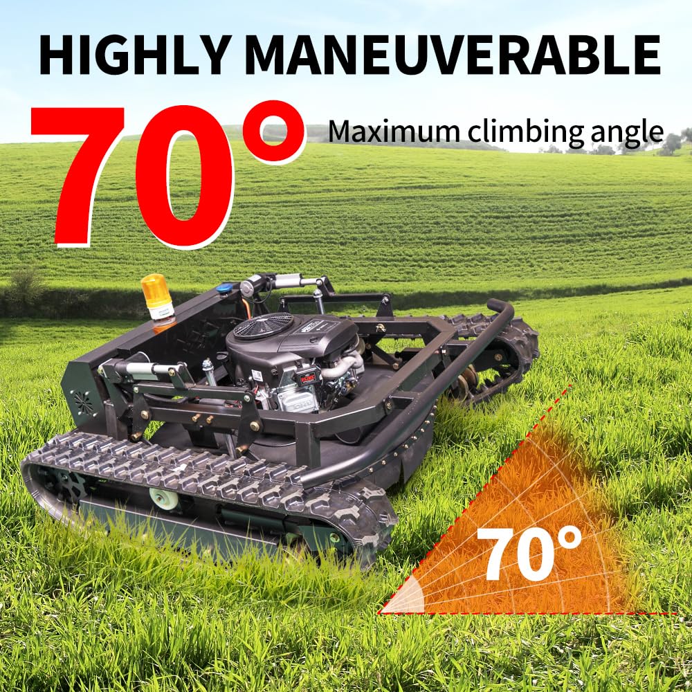Lawn Mower, Remote Control Lawn Mower, Small Crawler Oil-Electric Hybrid Four-Wheel Drive Lawn Mowing and Weed Whacker, All Terrain Grass Cutter Yard Mower, 45° Climbing (SKD 224-55-SNOW)