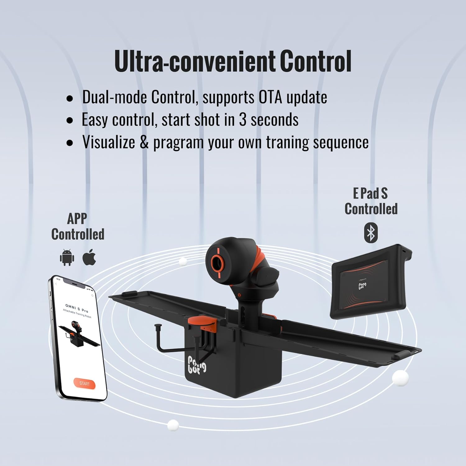 PONGBOT Table Tennis Robot with Net, Automatic Ping Pong Machine, E-Pad/APP Control, 396 Pre-Saved Ball Trajectories, Programmable Drills
