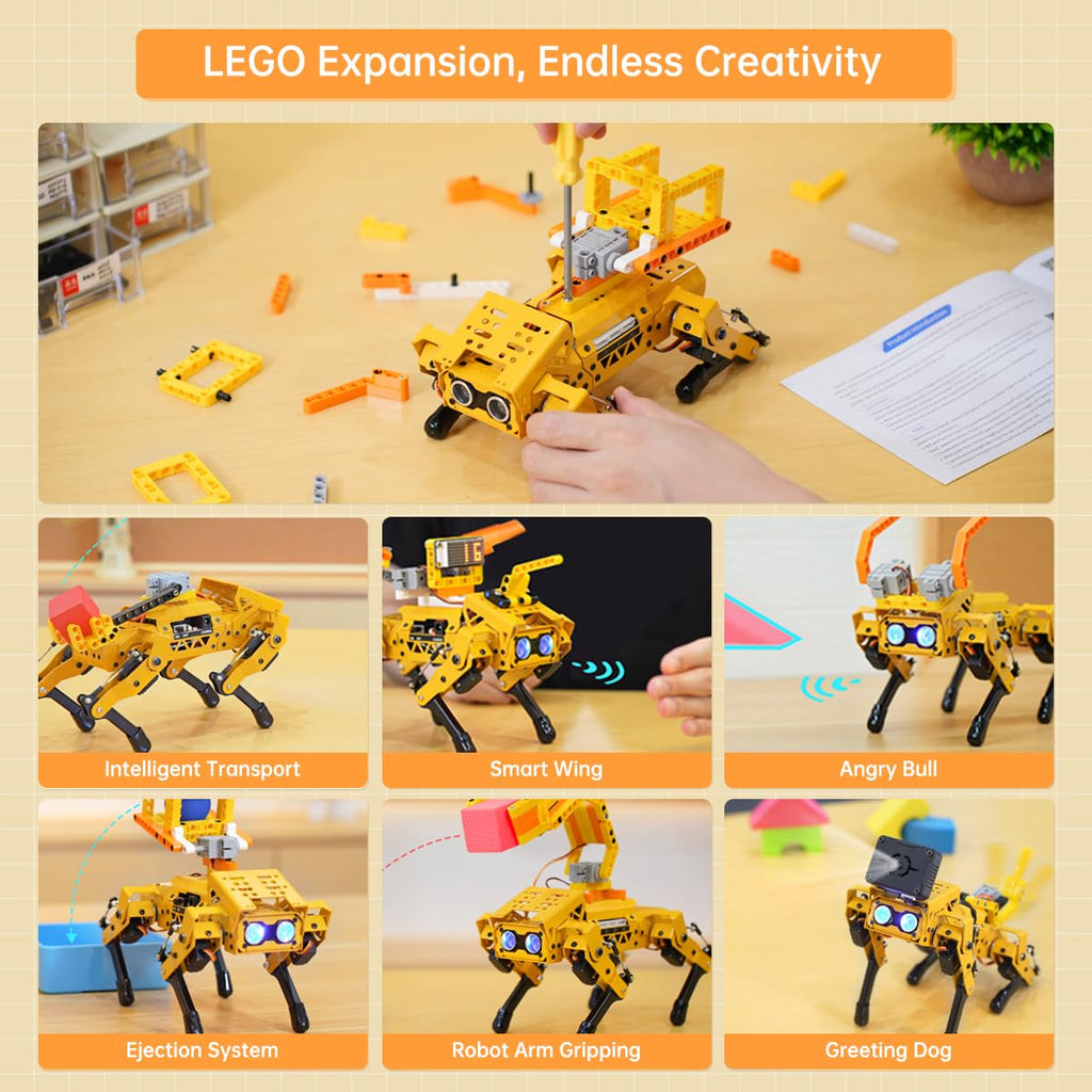 MechDog Robot Dog for Arduino Scratch Python Starter Smart Robot Kit with ESP32 AI Camera, Self Balancing Target Recognition&Tracing Open Source Bionic Quadruped Programming Science Set, Standard Kit