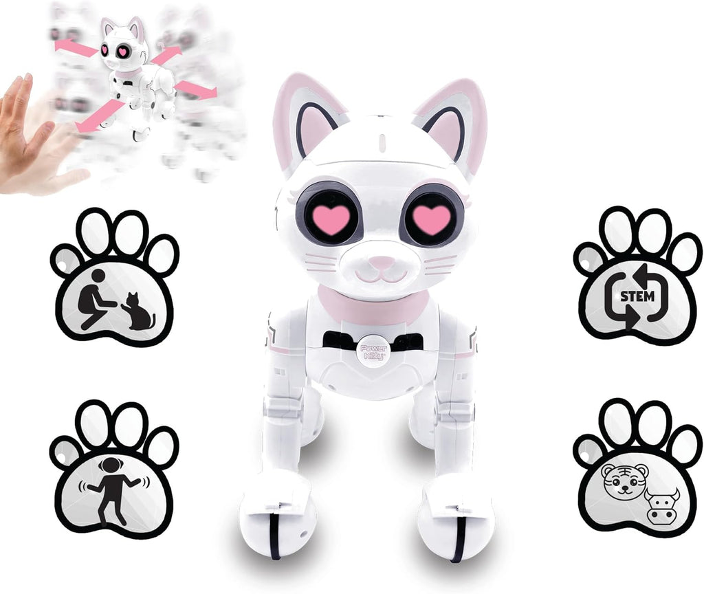 LEXiBOOK - Power Kitty® - Remote Control Robot Cat, Programmable Smart Robot, Light, Sound, White/Pink - KITTY01