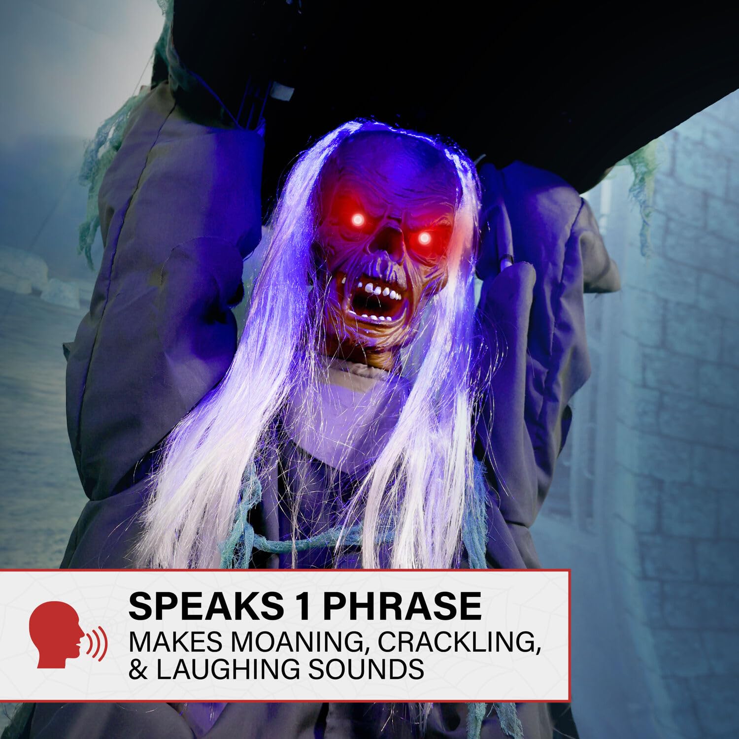 Haunted Hill Farm Lunging Pumpkin Carver Zombie Girl by Tekky, Motion-Activated Talking Halloween Animatronic for Indoor or Covered Outdoor Creepy Halloween Decorations, Plug-in or Battery Operated