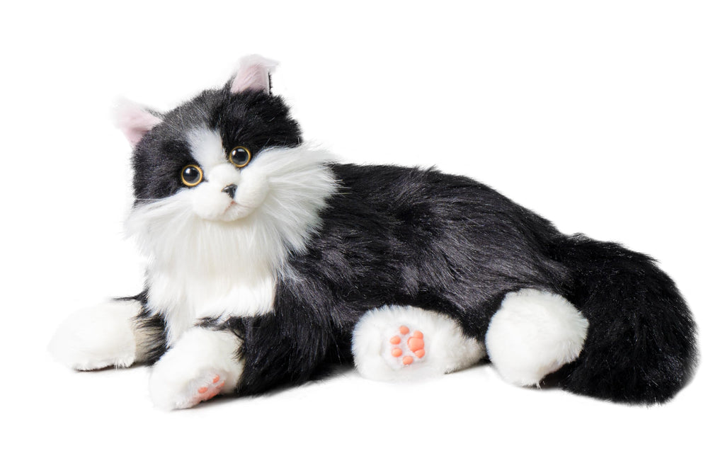 Chongker Interactive Companion Robot Cat Pets, Handmade Weighted Stuffed Animals, Cat Plush Toy with Voice Response, Realistic Heartbeat and Purring, Black Cat