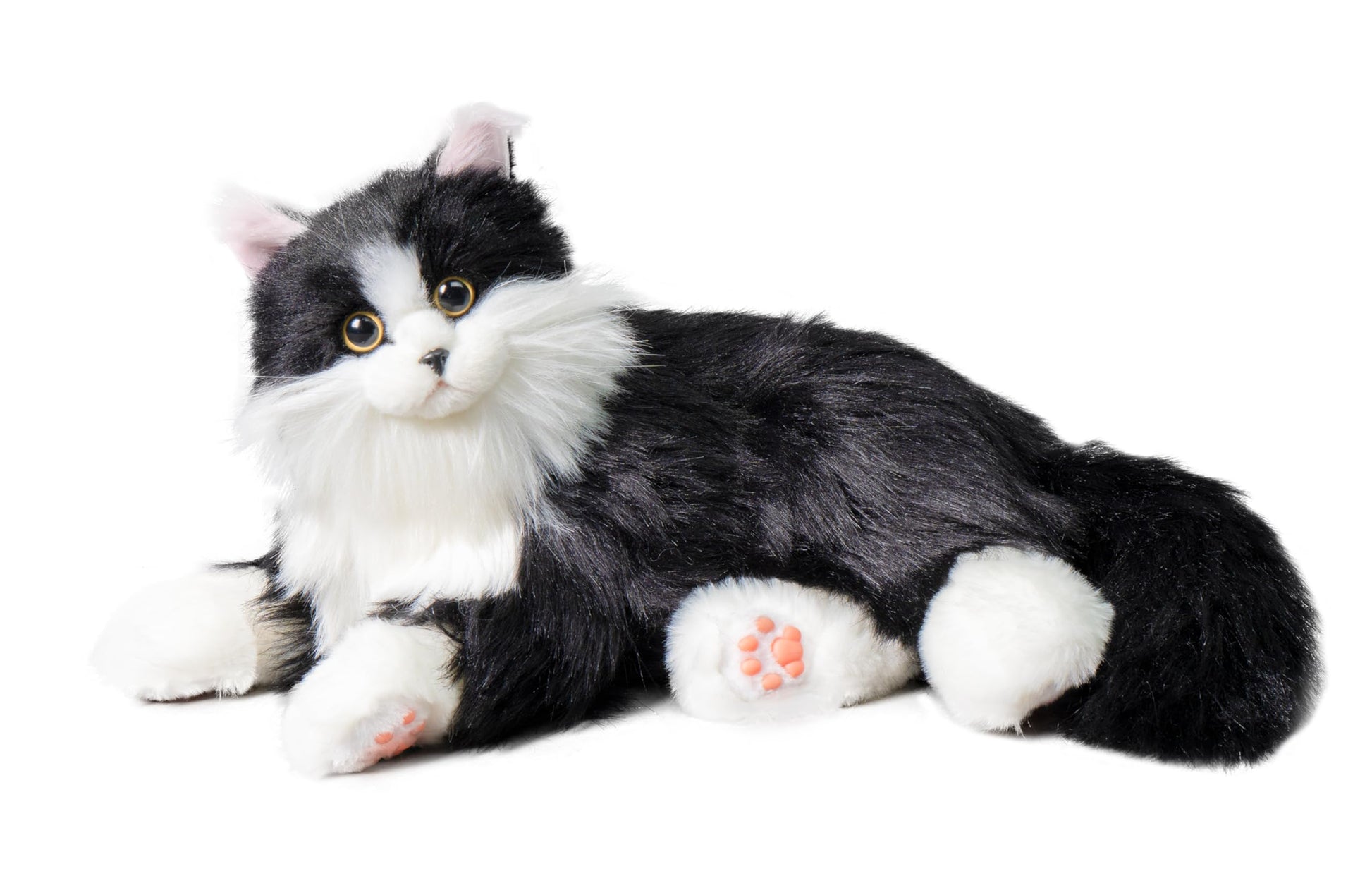 Chongker Interactive Companion Robot Cat Pets, Handmade Weighted Stuffed Animals, Cat Plush Toy with Voice Response, Realistic Heartbeat and Purring, Black Cat