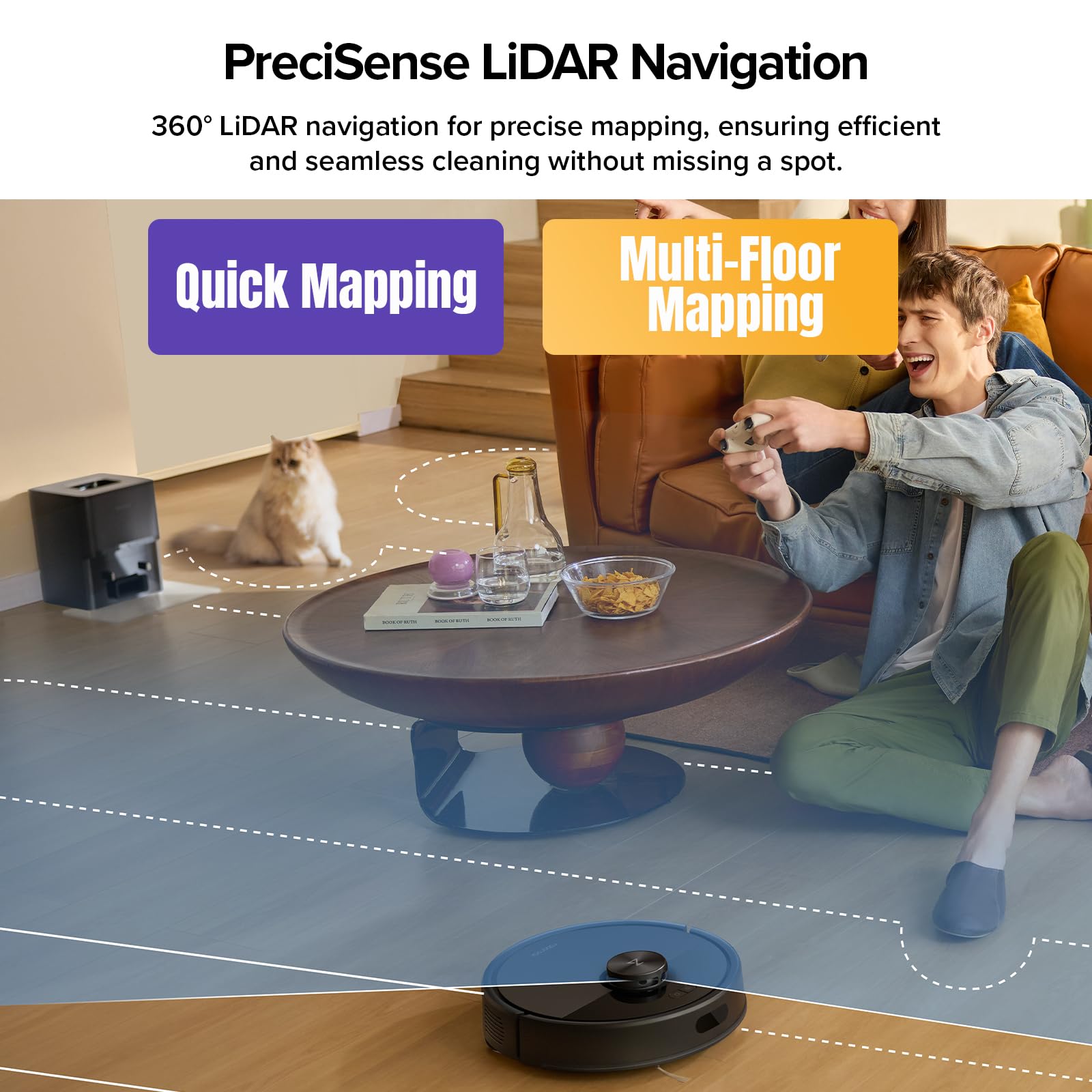 roborock Q7 M5+ Robot Vacuum and Mop, Upgraded from Q5 Max+, 7 Weeks Self-Emptying, 10000Pa Suction, Dual Anti-Tangle System, for Pet Hair & Carpet, PreciSense LiDAR Navigation, App Control, White
