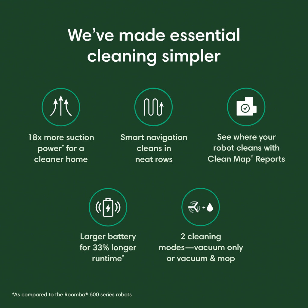 iRobot Roomba Robot Vacuum and Mop Combo (Y0140) - Vacuums & mops, Easy to use, Power-Lifting Suction, Multi-Surface Floors, Smart Navigation, Cleans in Neat Rows, Self-Charging, Bagless, Space-Saving