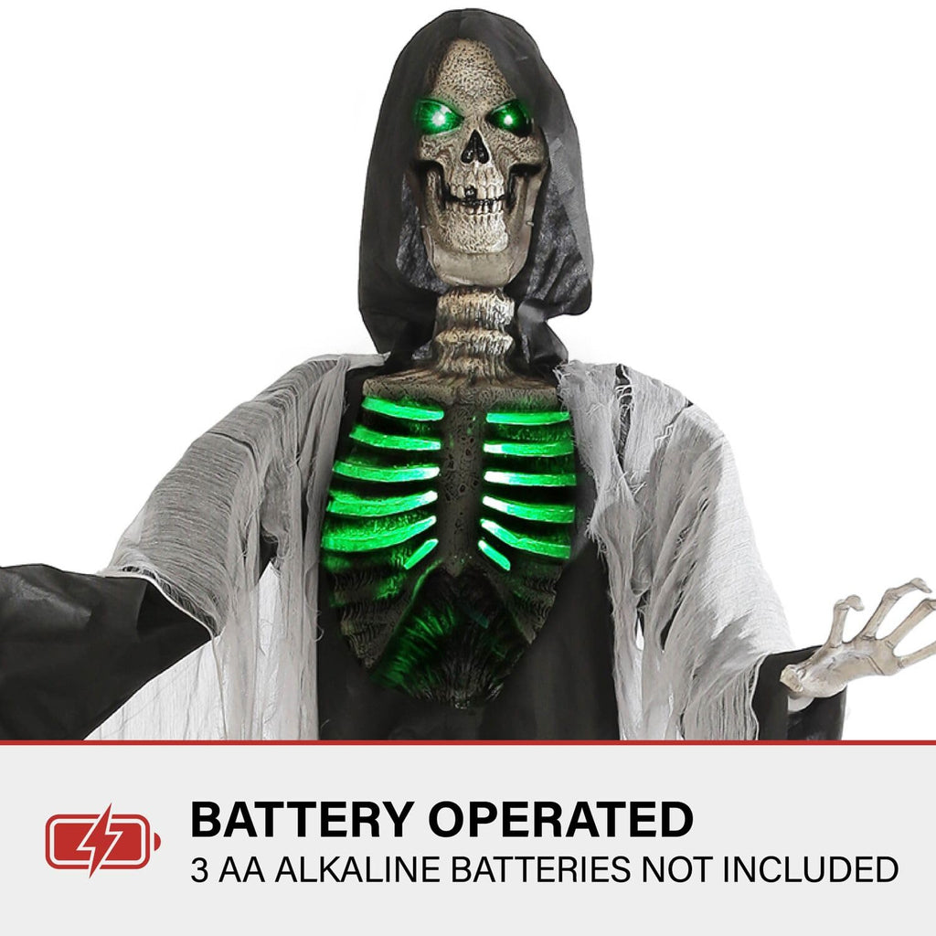 Haunted Hill Farm Motion-Activated 6-Ft. Tall Ghostly Guide, Plug-in Talking Scare Prop Animatronic with Spooky Sound Effects and Lights for Indoor or Covered Outdoor Creepy Halloween Decoration