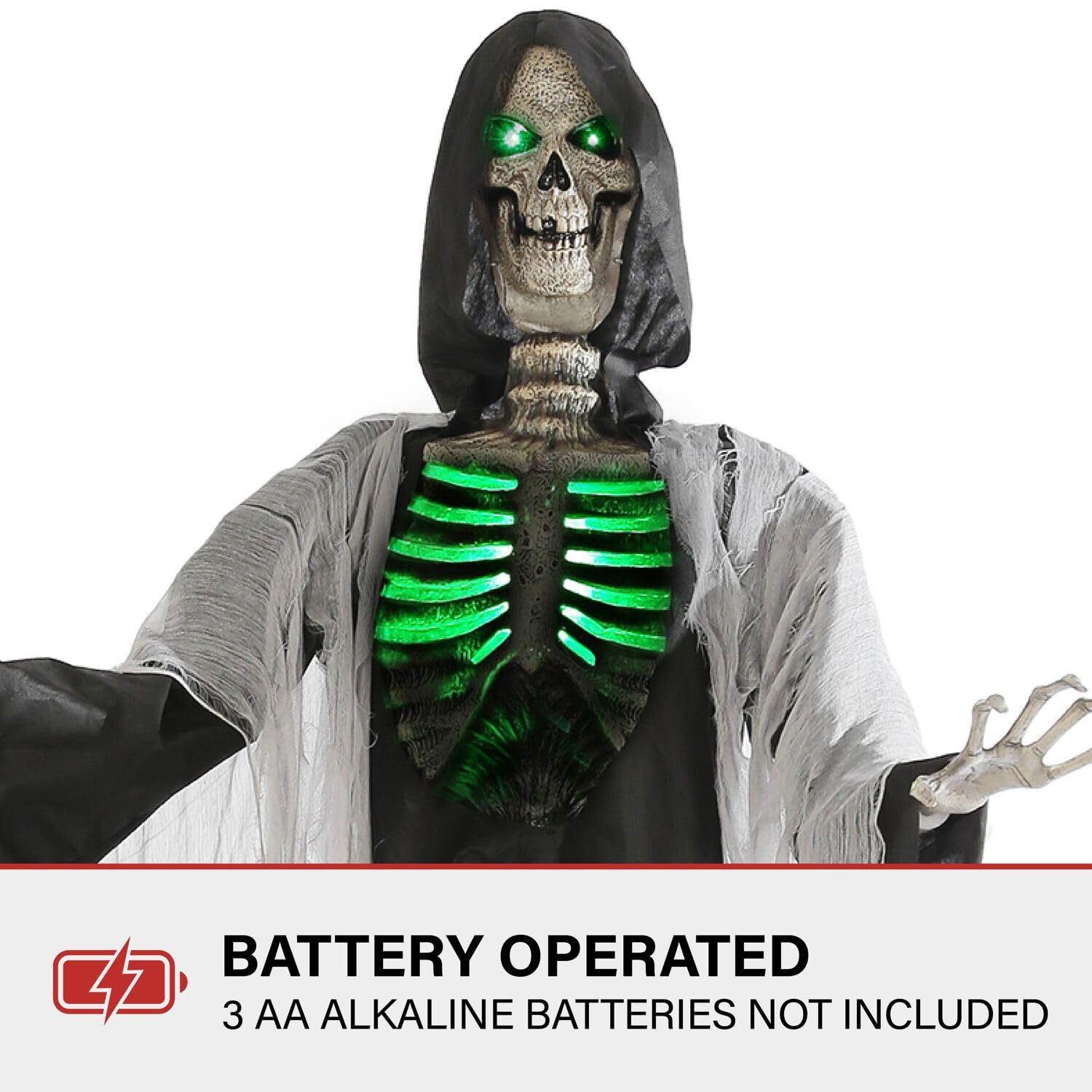 Haunted Hill Farm Motion-Activated 6-Ft. Tall Ghostly Guide, Plug-in Talking Scare Prop Animatronic with Spooky Sound Effects and Lights for Indoor or Covered Outdoor Creepy Halloween Decoration