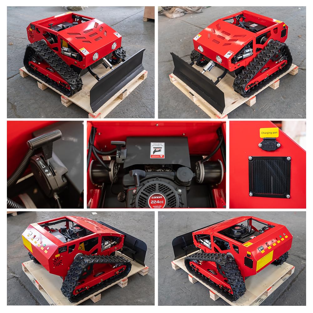 Lawn Mower, Remote Control Lawn Mower, Small Crawler Oil-Electric Hybrid Four-Wheel Drive Lawn Mowing and Weed Whacker, All Terrain Grass Cutter Yard Mower, 45° Climbing (SKD 224-55-SNOW)