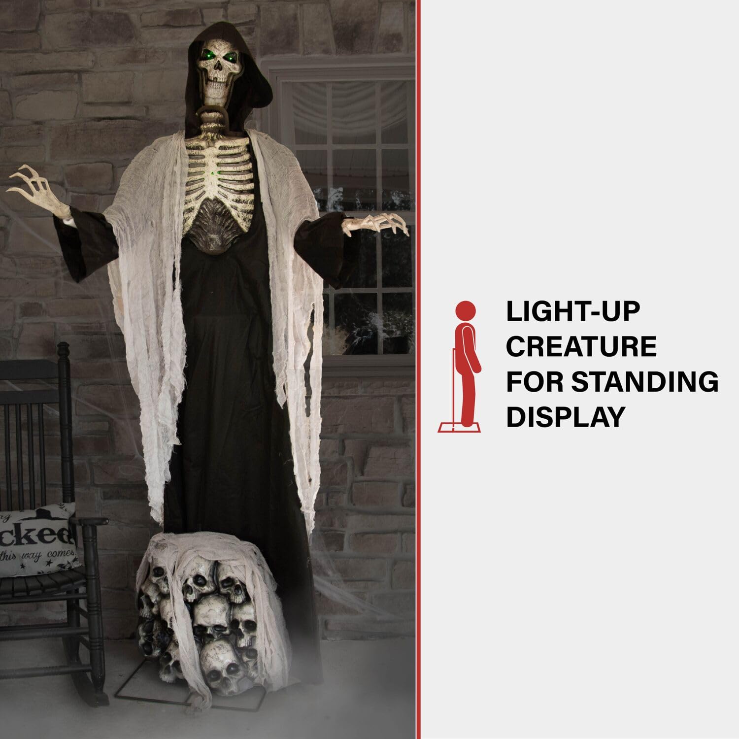 Haunted Hill Farm Motion-Activated 6-Ft. Tall Ghostly Guide, Plug-in Talking Scare Prop Animatronic with Spooky Sound Effects and Lights for Indoor or Covered Outdoor Creepy Halloween Decoration