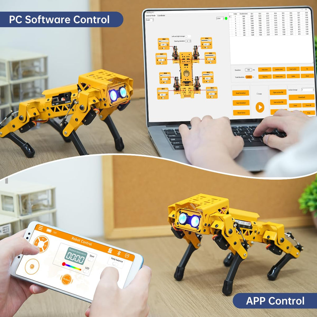 MechDog Robot Dog for Arduino Scratch Python Starter Smart Robot Kit with ESP32 AI Camera, Self Balancing Target Recognition&Tracing Open Source Bionic Quadruped Programming Science Set, Standard Kit