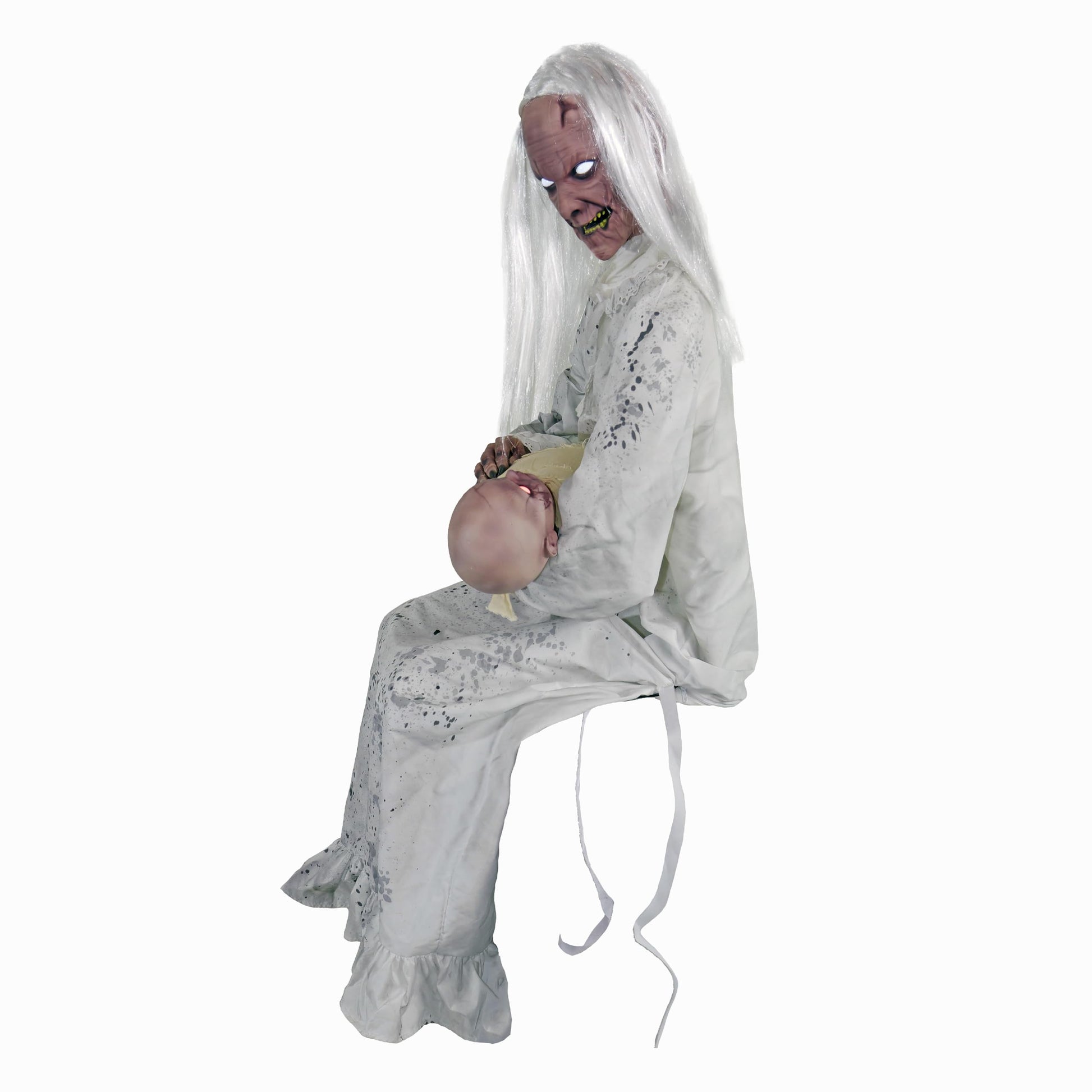 Haunted Hill Farm Lunging Pumpkin Carver Zombie Girl by Tekky, Motion-Activated Talking Halloween Animatronic for Indoor or Covered Outdoor Creepy Halloween Decorations, Plug-in or Battery Operated
