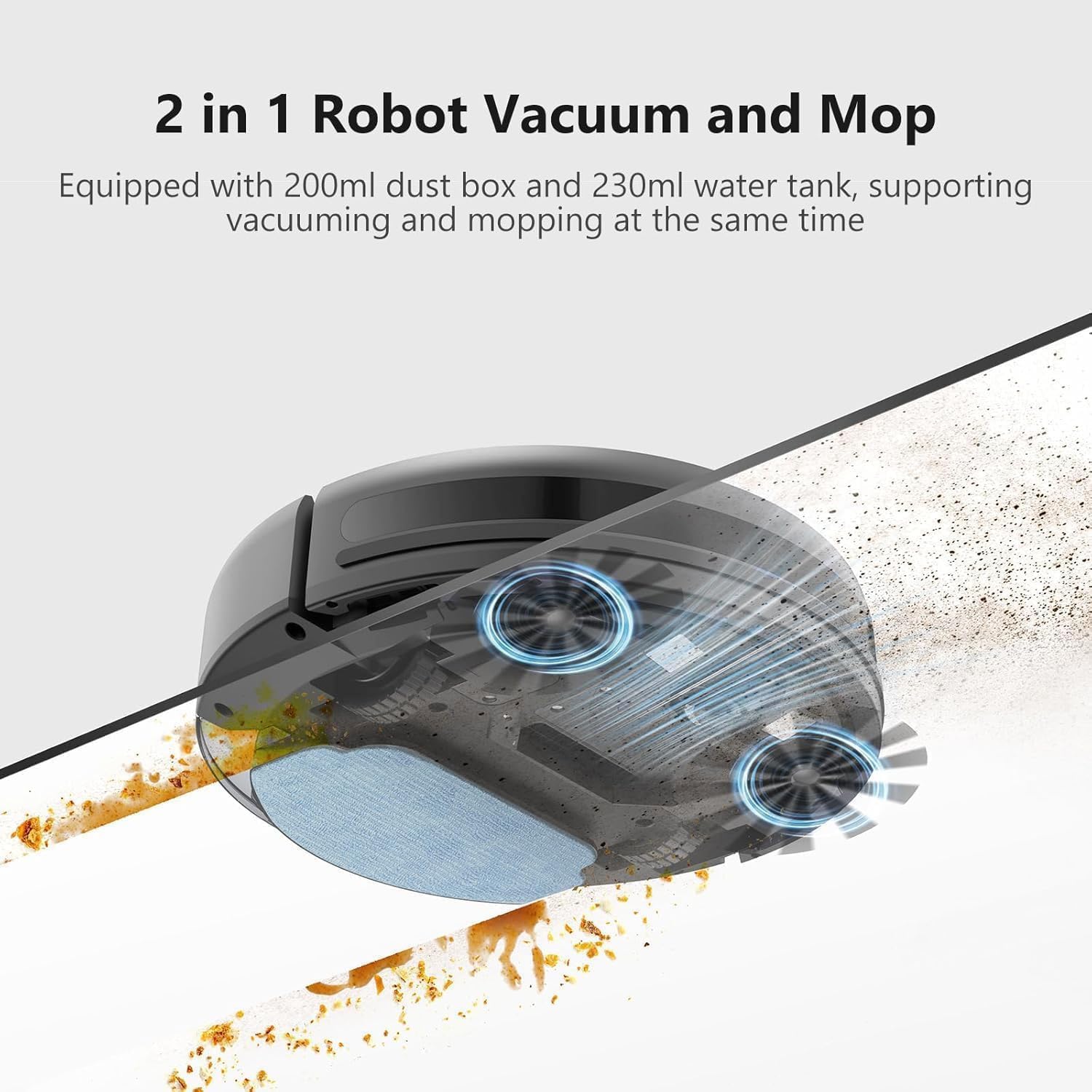 Robot Vacuum and Mop Combo, 2 in 1 Vacuum Robot with WiFi/App/Voice, Schedule, Water Tank and Dustbin, Self-Charging, Slim, Ideal for Hard Floor, Pet Hair, Carpet