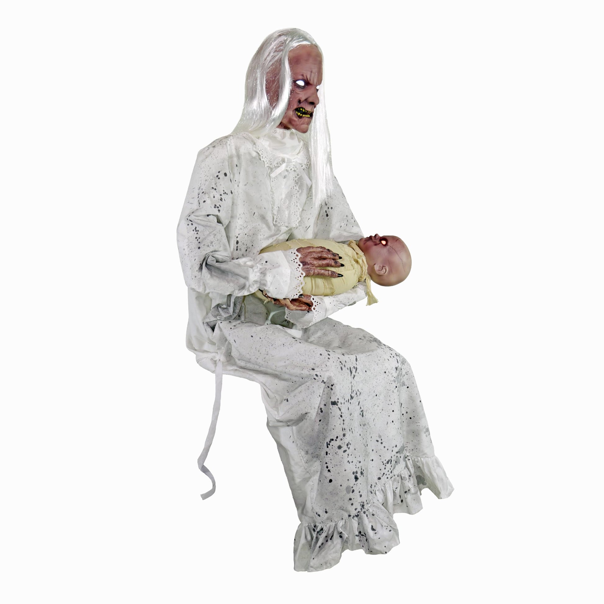 Haunted Hill Farm Lunging Pumpkin Carver Zombie Girl by Tekky, Motion-Activated Talking Halloween Animatronic for Indoor or Covered Outdoor Creepy Halloween Decorations, Plug-in or Battery Operated
