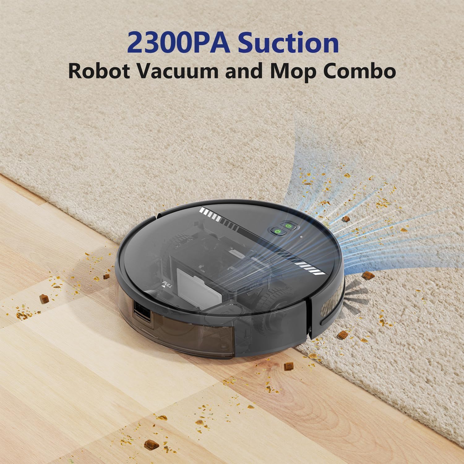 Robot Vacuum and Mop Combo, 2 in 1 Vacuum Robot with WiFi/App/Voice, Schedule, Water Tank and Dustbin, Self-Charging, Slim, Ideal for Hard Floor, Pet Hair, Carpet