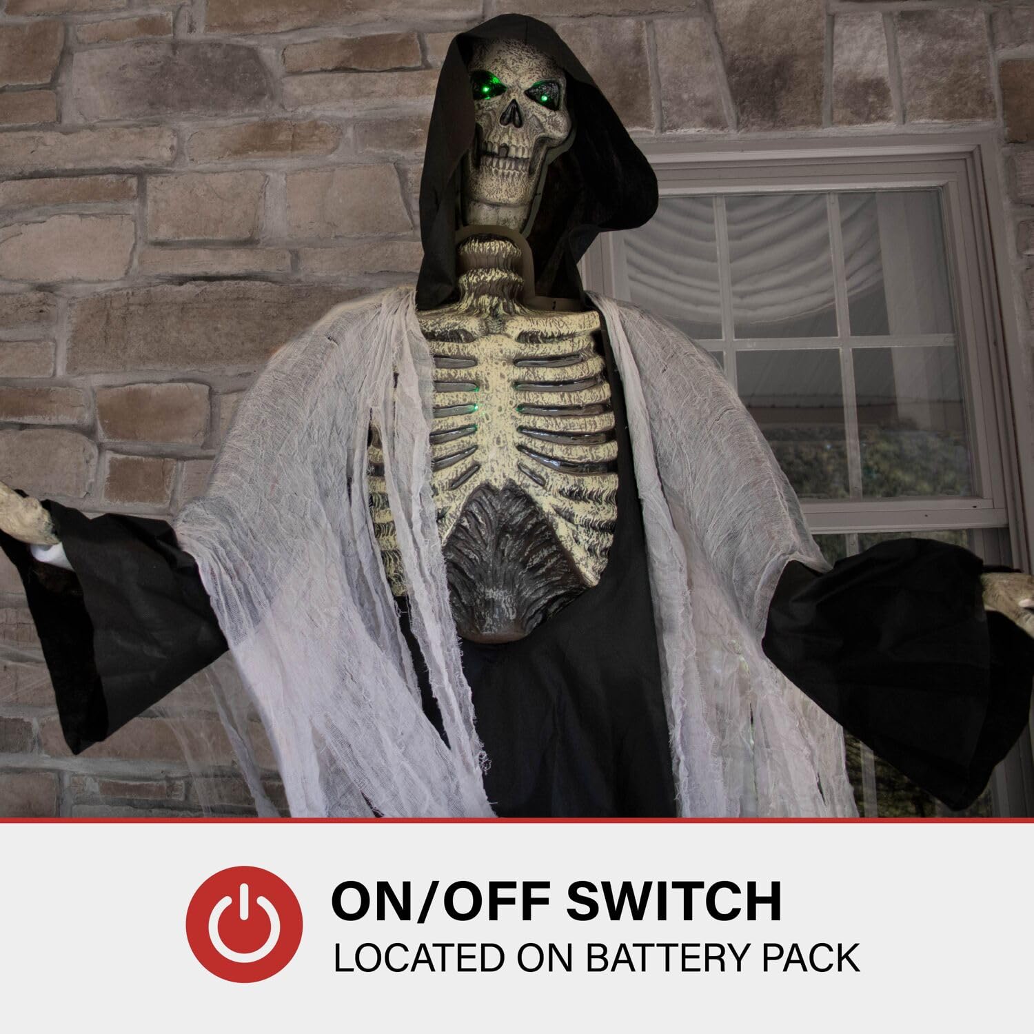 Haunted Hill Farm Motion-Activated 6-Ft. Tall Ghostly Guide, Plug-in Talking Scare Prop Animatronic with Spooky Sound Effects and Lights for Indoor or Covered Outdoor Creepy Halloween Decoration