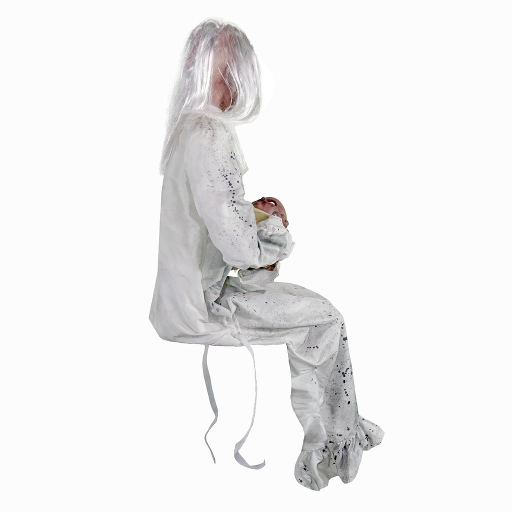 Haunted Hill Farm Lunging Pumpkin Carver Zombie Girl by Tekky, Motion-Activated Talking Halloween Animatronic for Indoor or Covered Outdoor Creepy Halloween Decorations, Plug-in or Battery Operated
