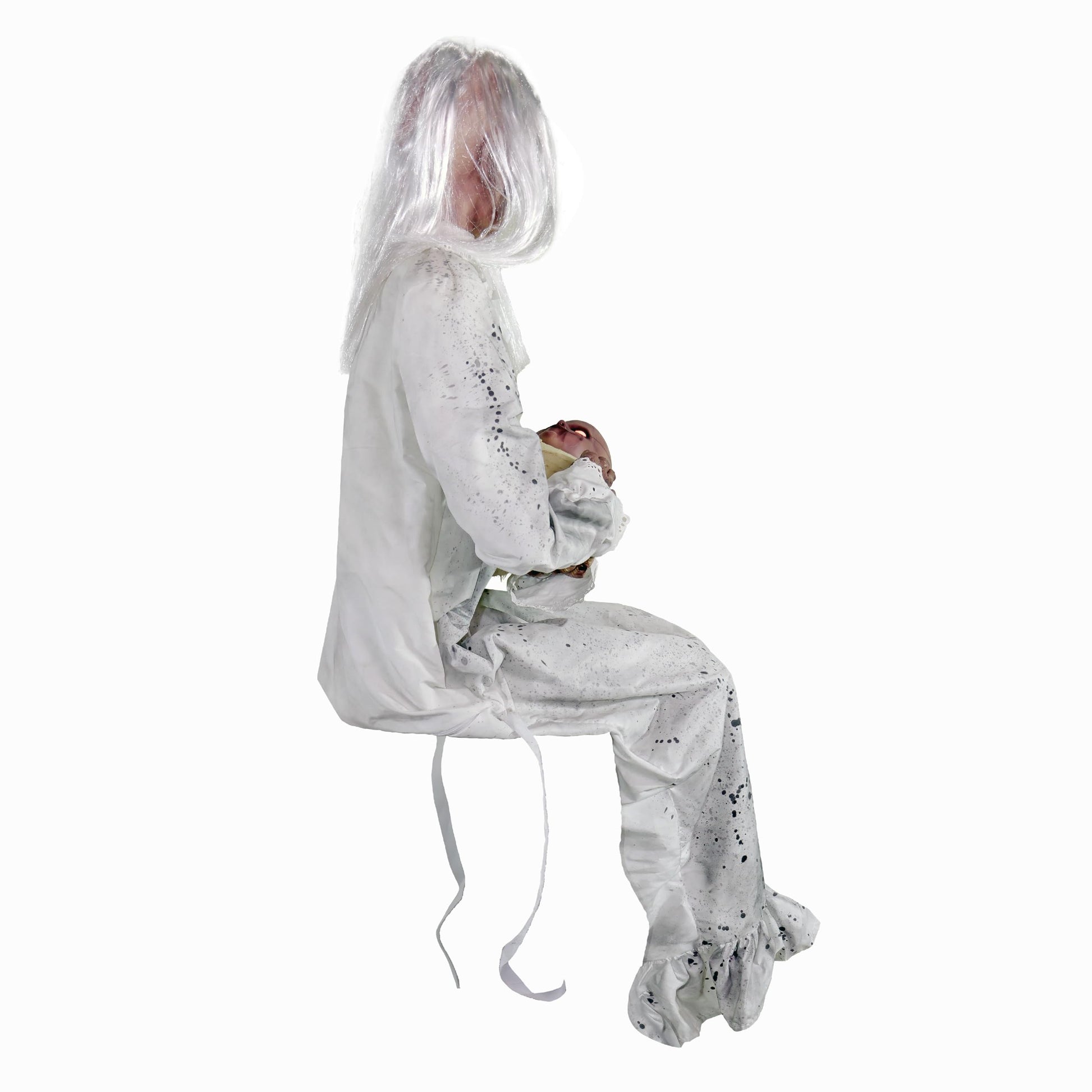 Haunted Hill Farm Lunging Pumpkin Carver Zombie Girl by Tekky, Motion-Activated Talking Halloween Animatronic for Indoor or Covered Outdoor Creepy Halloween Decorations, Plug-in or Battery Operated