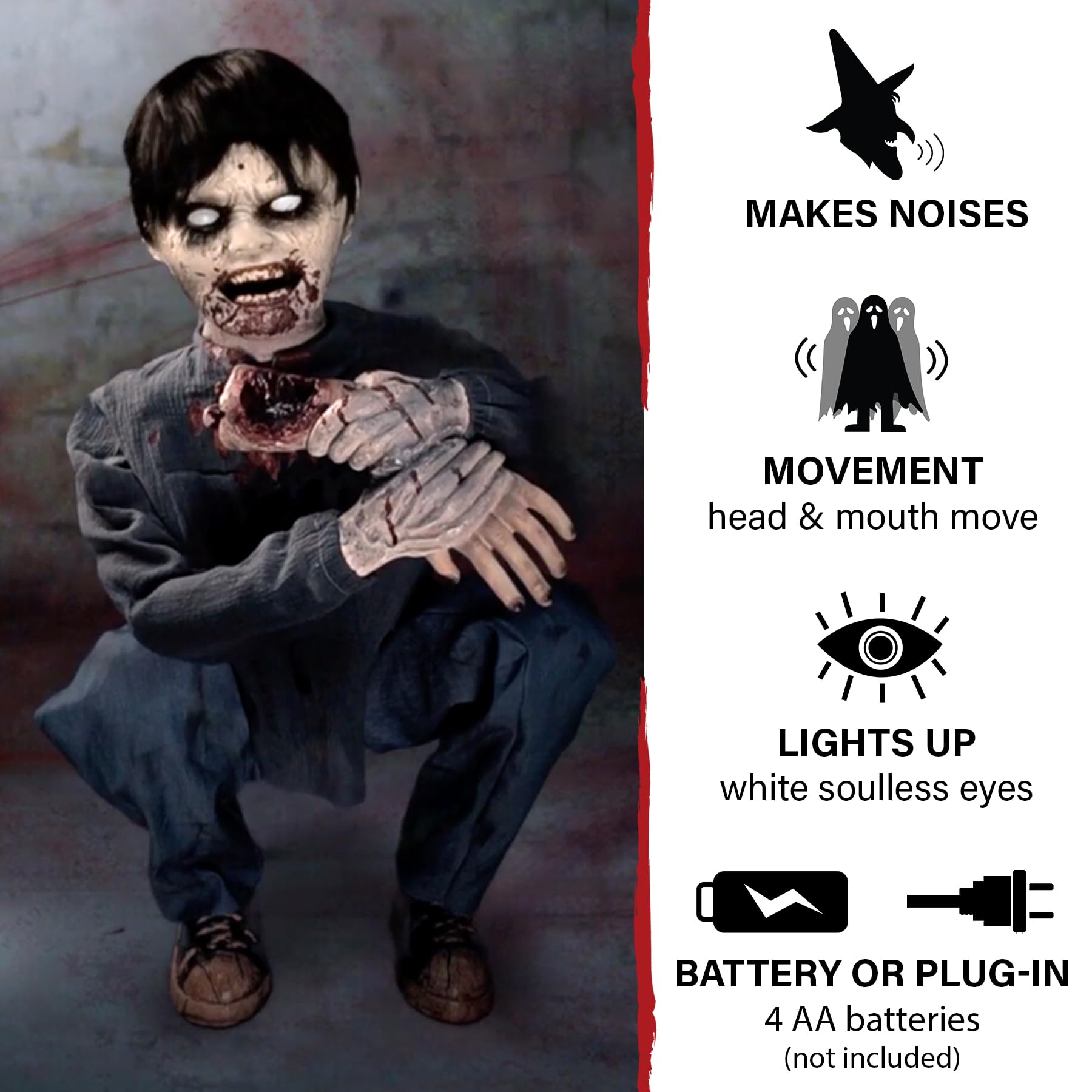 Haunted Hill Farm Lunging Pumpkin Carver Zombie Girl by Tekky, Motion-Activated Talking Halloween Animatronic for Indoor or Covered Outdoor Creepy Halloween Decorations, Plug-in or Battery Operated