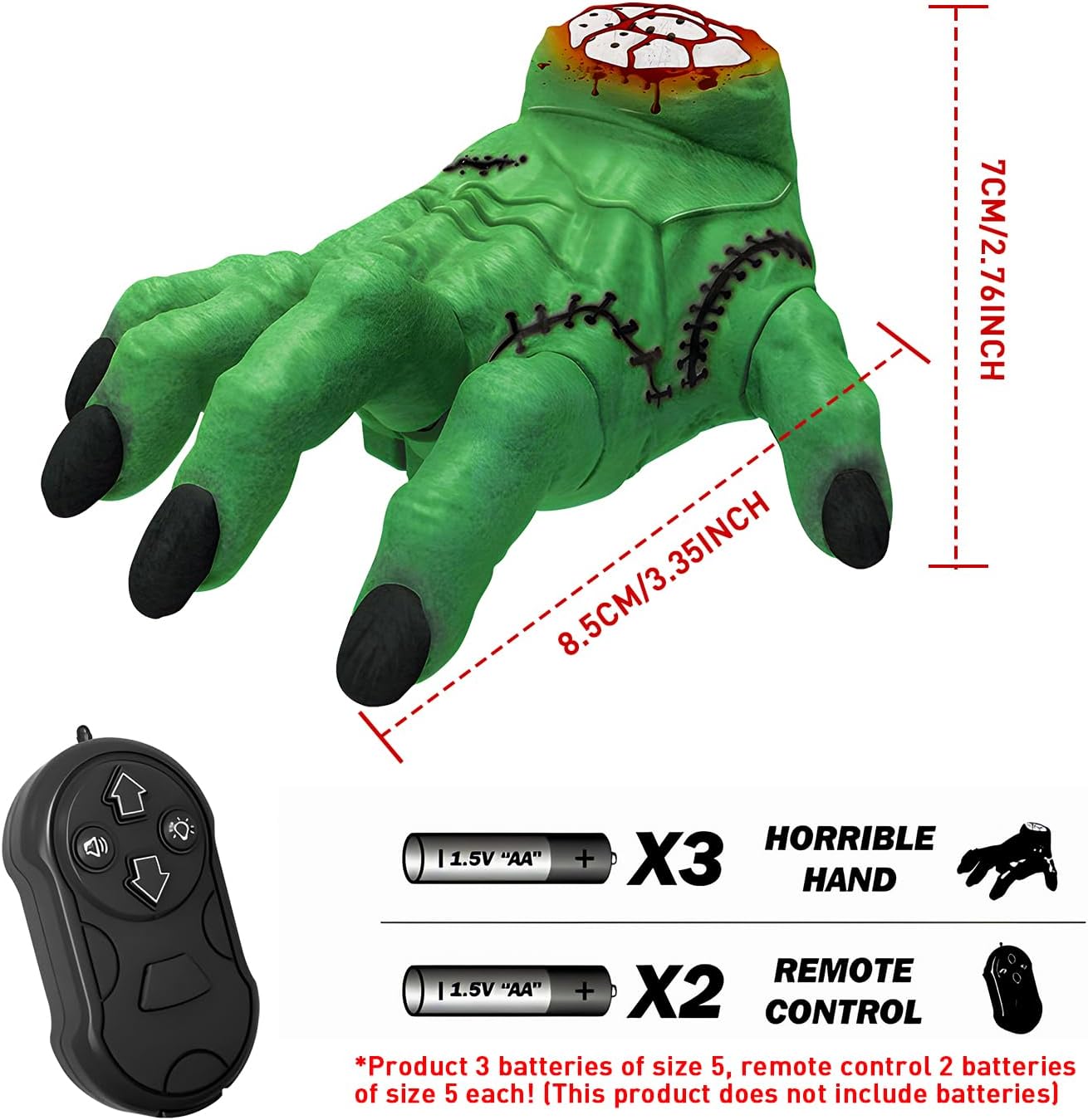 AMARONE Remote Control Crawling Hands Children's Toys - Spooky Action and Musical Effects, LED Lights, Toys 3 4 5 6 7 8 9 10 11 12 + Boys/Girls, Halloween Christmas Birthday Gift, Green