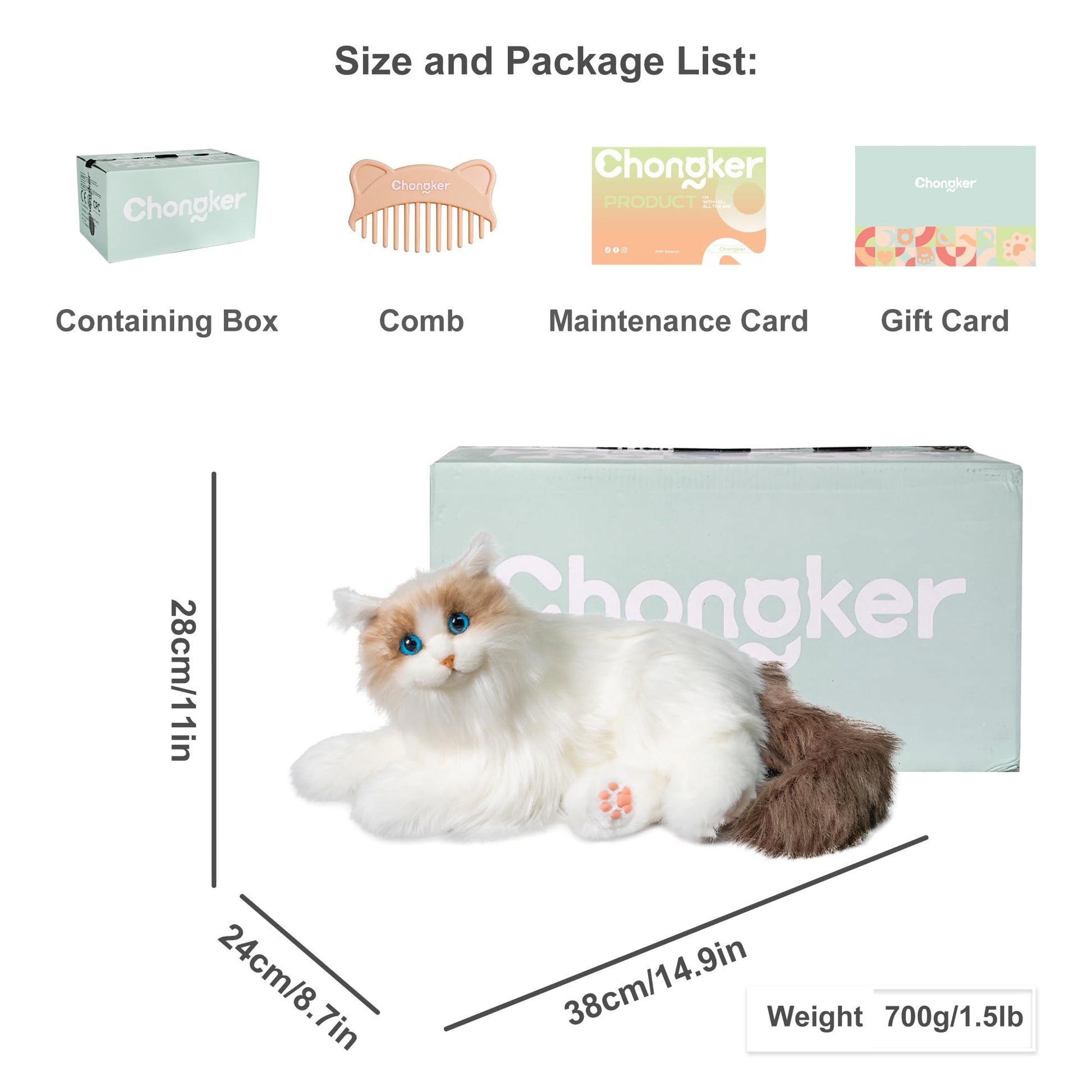 Chongker Interactive Companion Robot Cat Pets, Handmade Weighted Stuffed Animals, Cat Plush Toy with Voice Response, Realistic Heartbeat and Purring, Black Cat