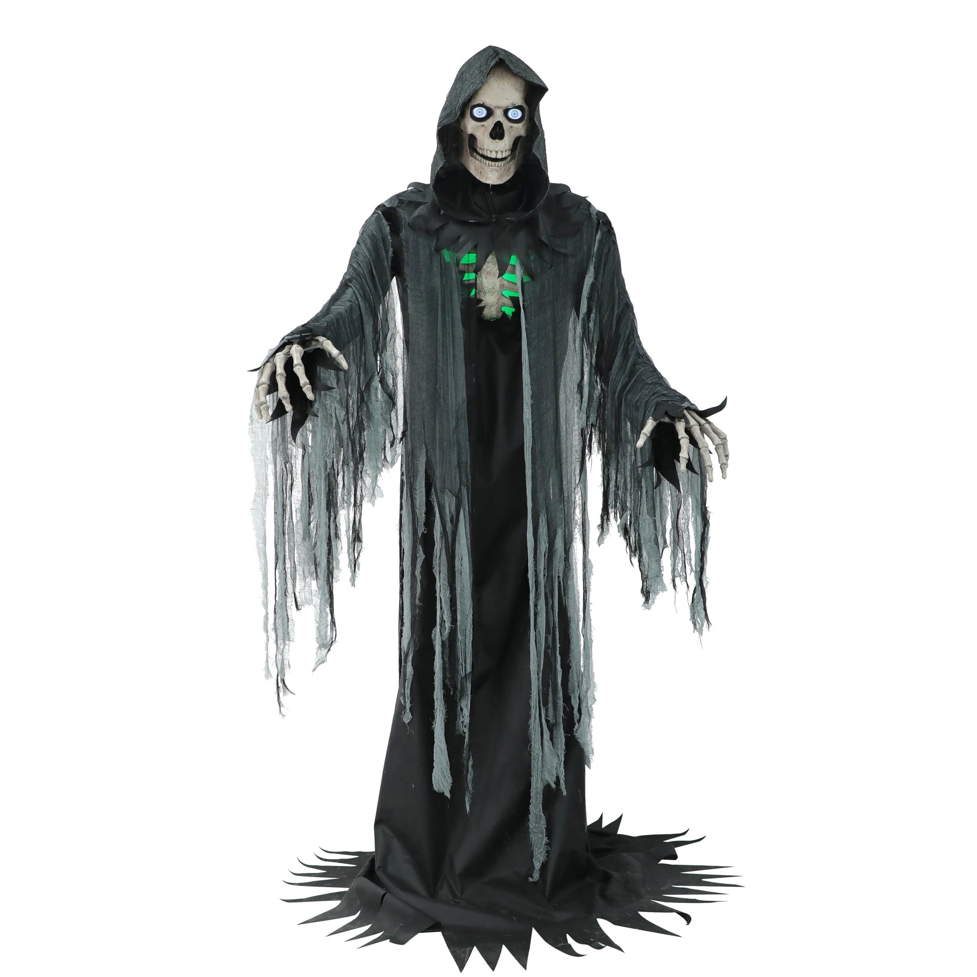 Haunted Hill Farm Motion-Activated 6-Ft. Tall Ghostly Guide, Plug-in Talking Scare Prop Animatronic with Spooky Sound Effects and Lights for Indoor or Covered Outdoor Creepy Halloween Decoration