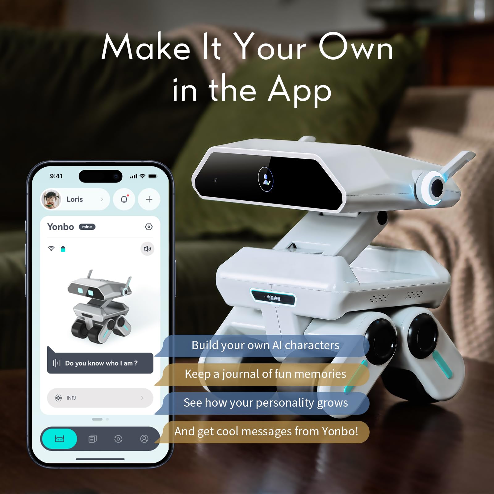X-Origin YONBO AI Companion Robot with Emotion Detection, Smart Environment Recognition, Interruptible Conversations, ChatGPT Assistant, Family Recognition, Long-Term Memory, Rich Expressions