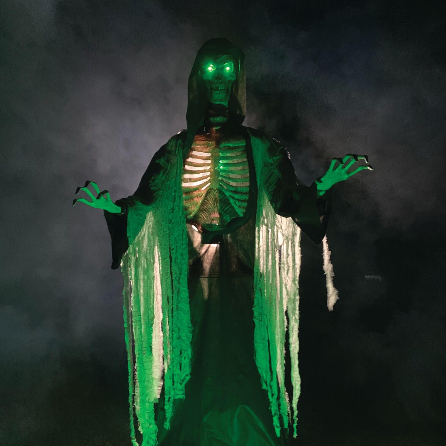 Haunted Hill Farm Motion-Activated 6-Ft. Tall Ghostly Guide, Plug-in Talking Scare Prop Animatronic with Spooky Sound Effects and Lights for Indoor or Covered Outdoor Creepy Halloween Decoration