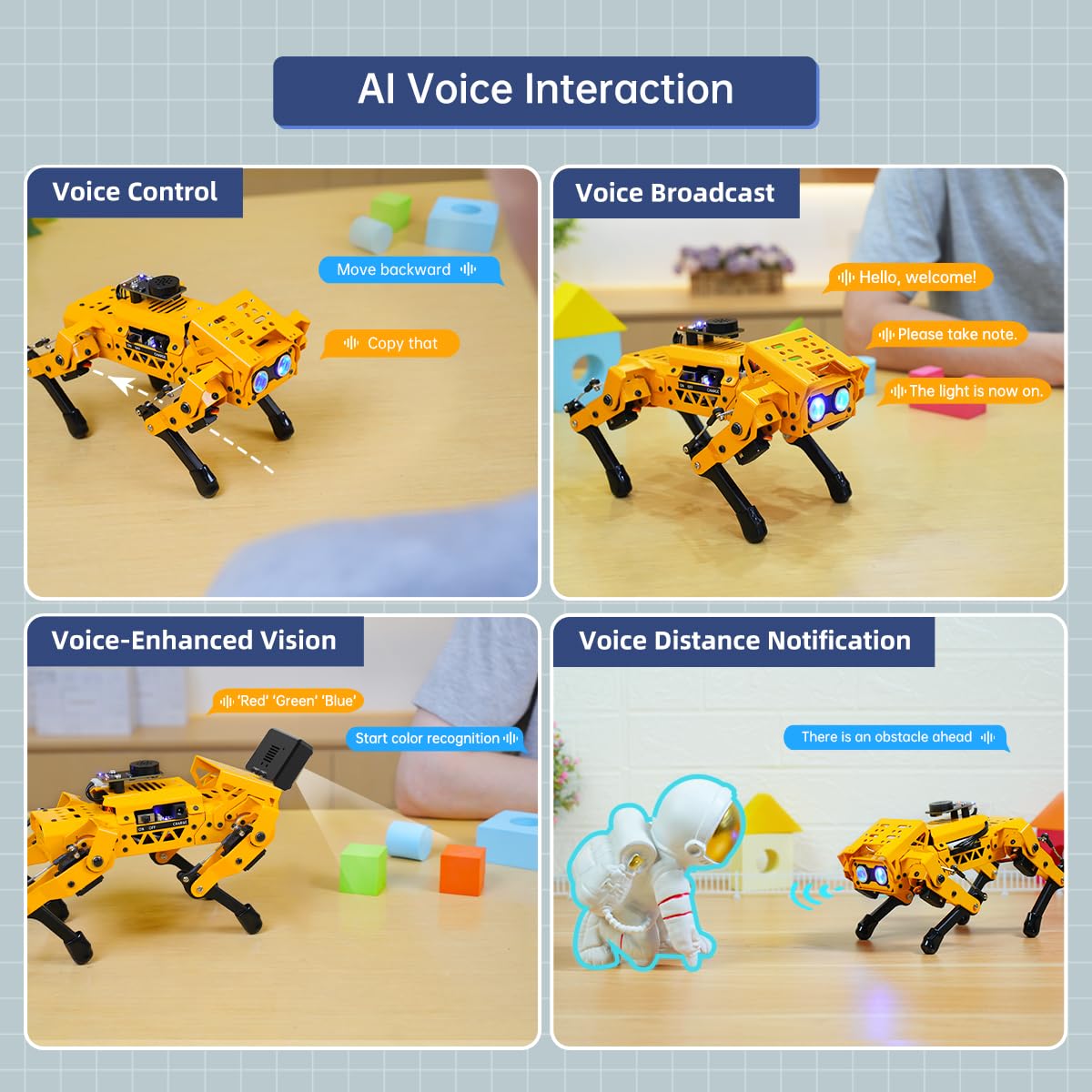 MechDog Robot Dog for Arduino Scratch Python Starter Smart Robot Kit with ESP32 AI Camera, Self Balancing Target Recognition&Tracing Open Source Bionic Quadruped Programming Science Set, Standard Kit
