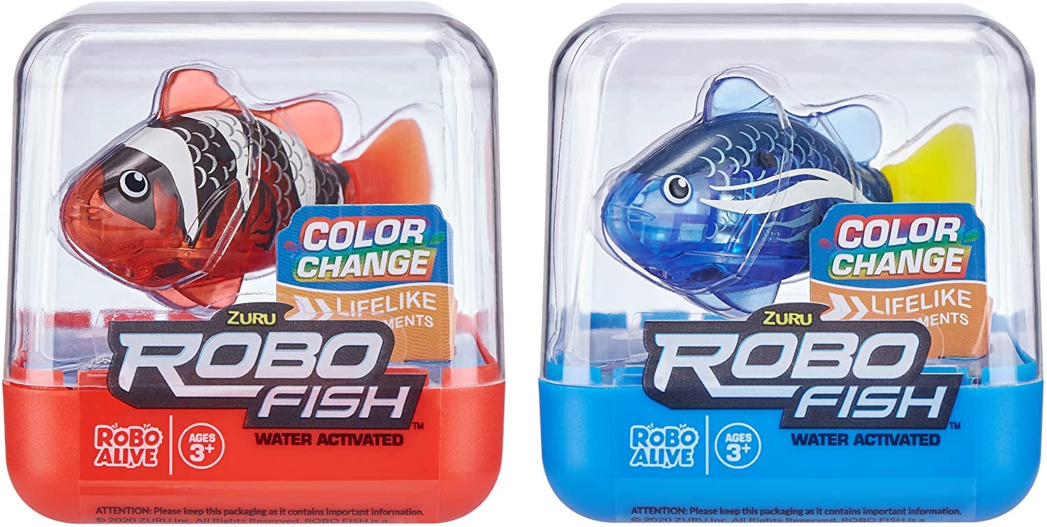 Robo Alive Robo Fish Robotic Swimming Fish (Teal + Orange) by ZURU Water Activated, Changes Color, Comes with Batteries, Amazon Exclusive (2 Pack) Series 3