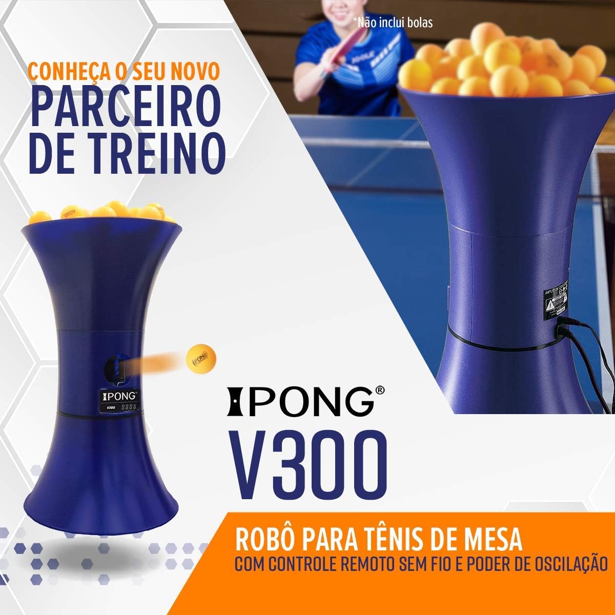 iPong V300 Table Tennis Training Robot - Serves 40mm Regulation Ping Pong Balls Automatically - Play Solo w/o Playback Mode on your Ping Pong Table - Various Models Available, Size 19 , Blue