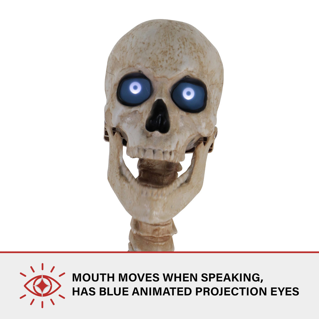 Haunted Hill Farm Motion-Activated 6-Ft. Tall Ghostly Guide, Plug-in Talking Scare Prop Animatronic with Spooky Sound Effects and Lights for Indoor or Covered Outdoor Creepy Halloween Decoration