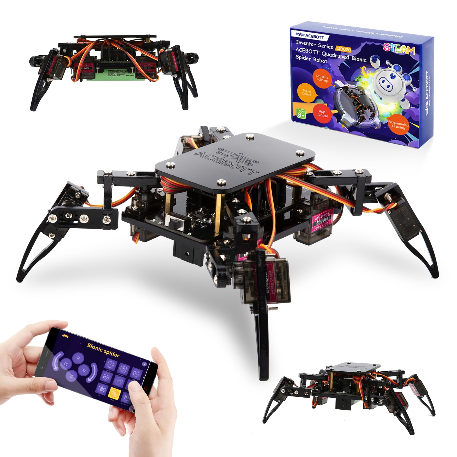 STEM Robotics Science Kits for Adults, ESP8266 Spider Robot Building Kit, App Remote Control, Walking Crawling Fun Educational Toy for 12 + Year Old Boys, Girls, Teens, Adults Unique Gifts