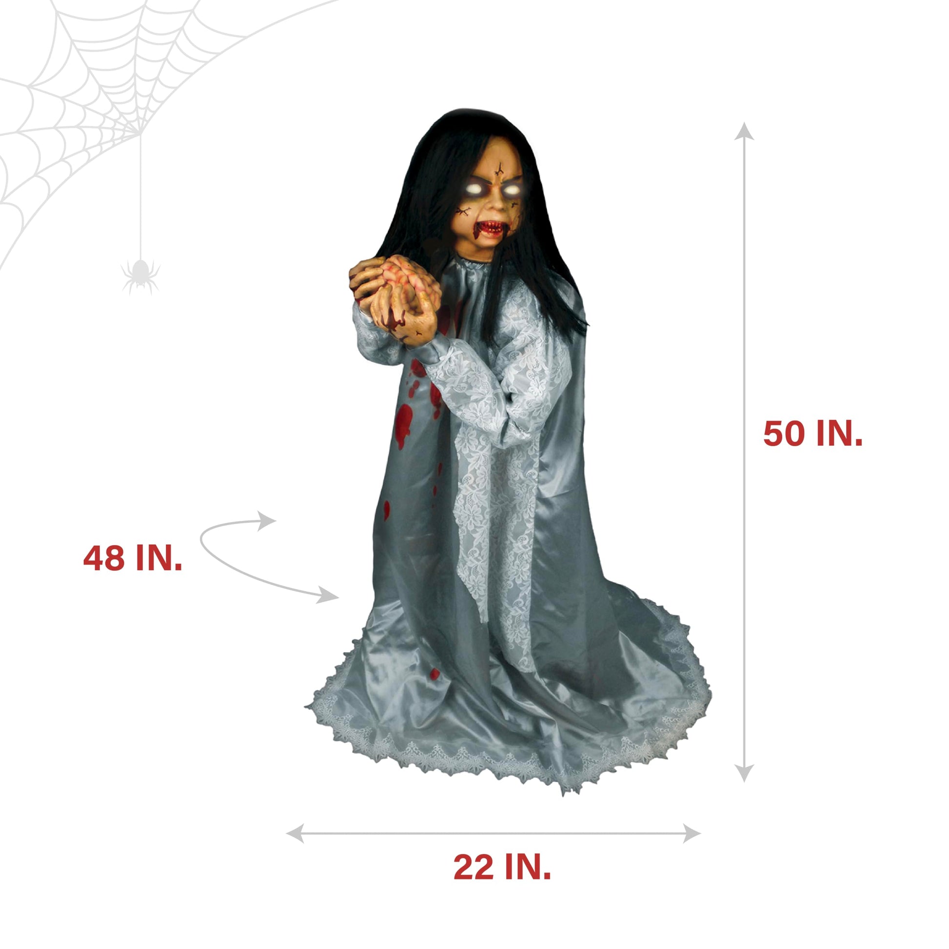 Haunted Hill Farm Lunging Pumpkin Carver Zombie Girl by Tekky, Motion-Activated Talking Halloween Animatronic for Indoor or Covered Outdoor Creepy Halloween Decorations, Plug-in or Battery Operated