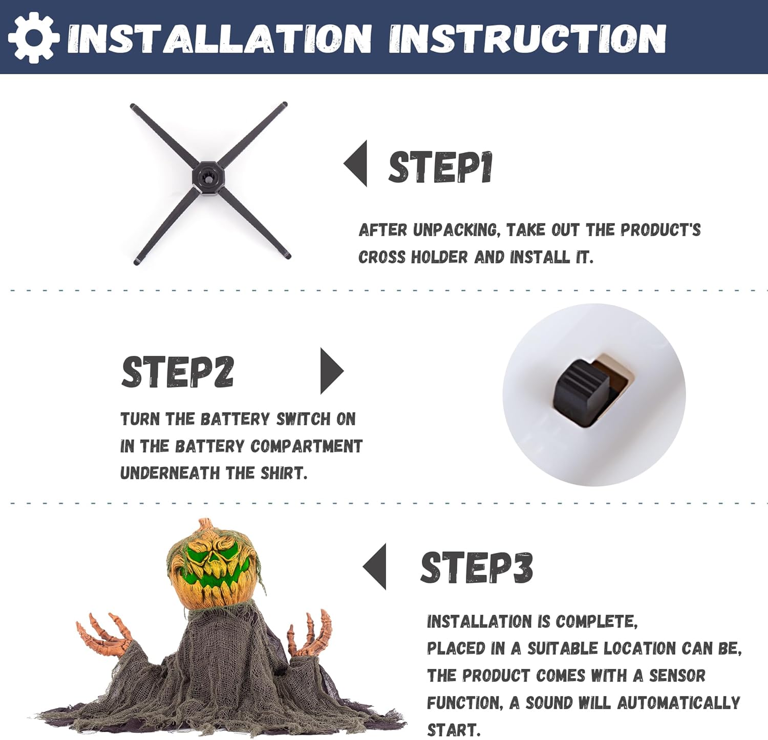 Halloween Animatronics Groundbreaker Pumpkin Decorations with Sound Activated, Creepy Sound, Light Up Eyes, Scary Move, Haunted House Holiday Spooky Decor Horror Prop for Indoor, Outdoor, Yard Lawn