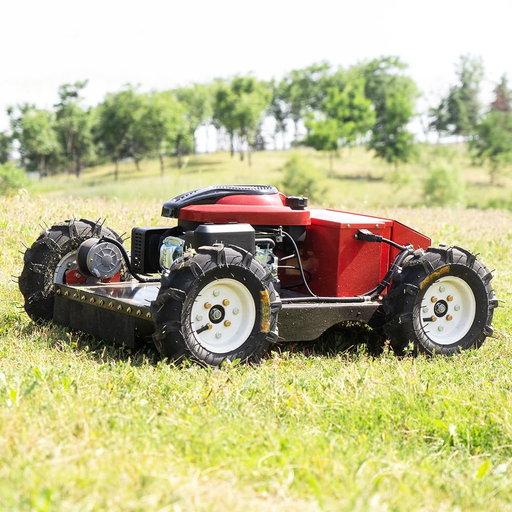 Lawn Mower, Remote Control Lawn Mower, Small Crawler Oil-Electric Hybrid Four-Wheel Drive Lawn Mowing and Weed Whacker, All Terrain Grass Cutter Yard Mower, 45° Climbing (SKD 224-55-SNOW)