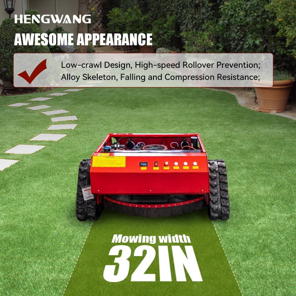 Lawn Mower, Remote Control Lawn Mower, Small Crawler Oil-Electric Hybrid Four-Wheel Drive Lawn Mowing and Weed Whacker, All Terrain Grass Cutter Yard Mower, 45° Climbing (SKD 224-55-SNOW)
