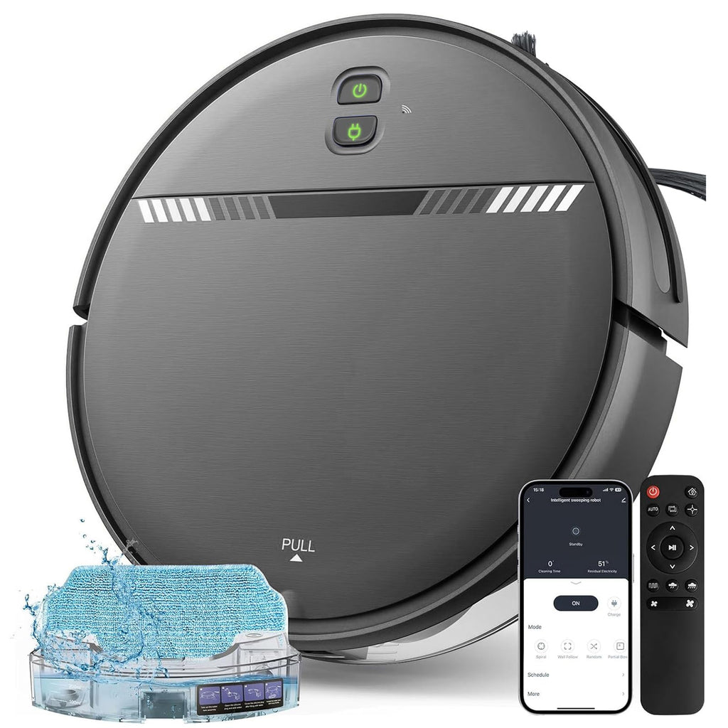 Robot Vacuum and Mop Combo, 2 in 1 Vacuum Robot with WiFi/App/Voice, Schedule, Water Tank and Dustbin, Self-Charging, Slim, Ideal for Hard Floor, Pet Hair, Carpet