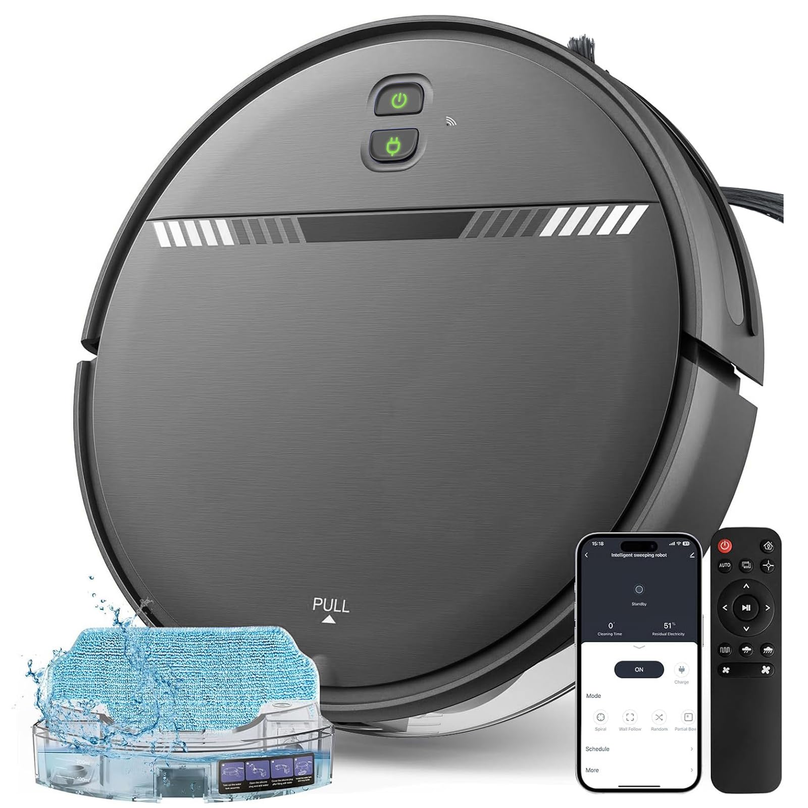 Robot Vacuum and Mop Combo, 2 in 1 Vacuum Robot with WiFi/App/Voice, Schedule, Water Tank and Dustbin, Self-Charging, Slim, Ideal for Hard Floor, Pet Hair, Carpet