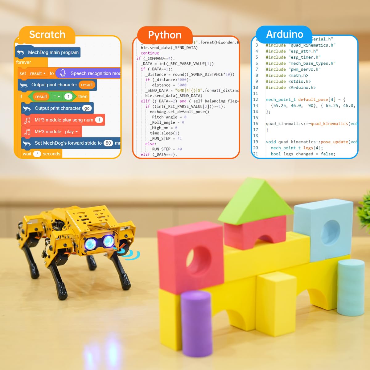 MechDog Robot Dog for Arduino Scratch Python Starter Smart Robot Kit with ESP32 AI Camera, Self Balancing Target Recognition&Tracing Open Source Bionic Quadruped Programming Science Set, Standard Kit