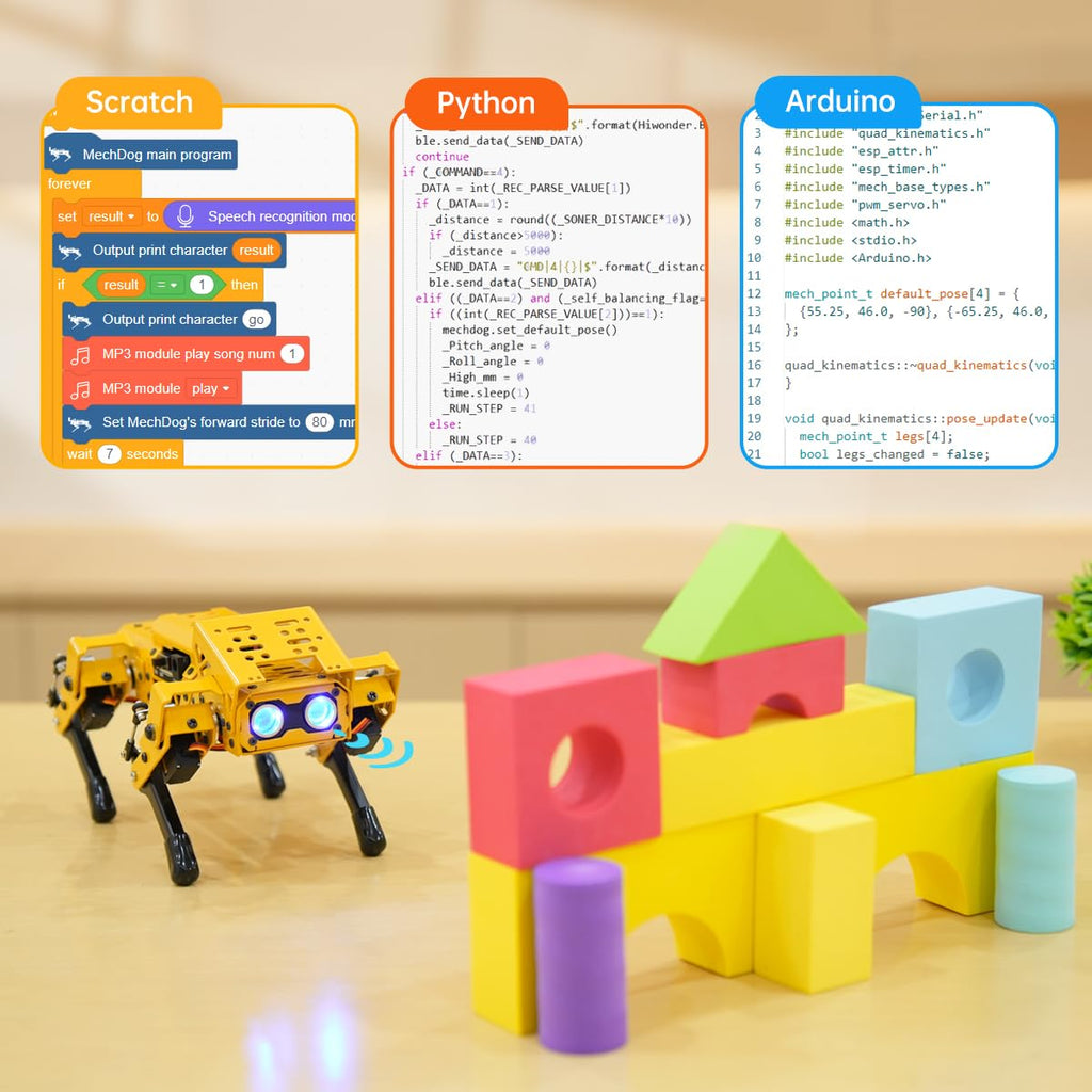 MechDog Robot Dog for Arduino Scratch Python Starter Smart Robot Kit with ESP32 AI Camera, Self Balancing Target Recognition&Tracing Open Source Bionic Quadruped Programming Science Set, Standard Kit