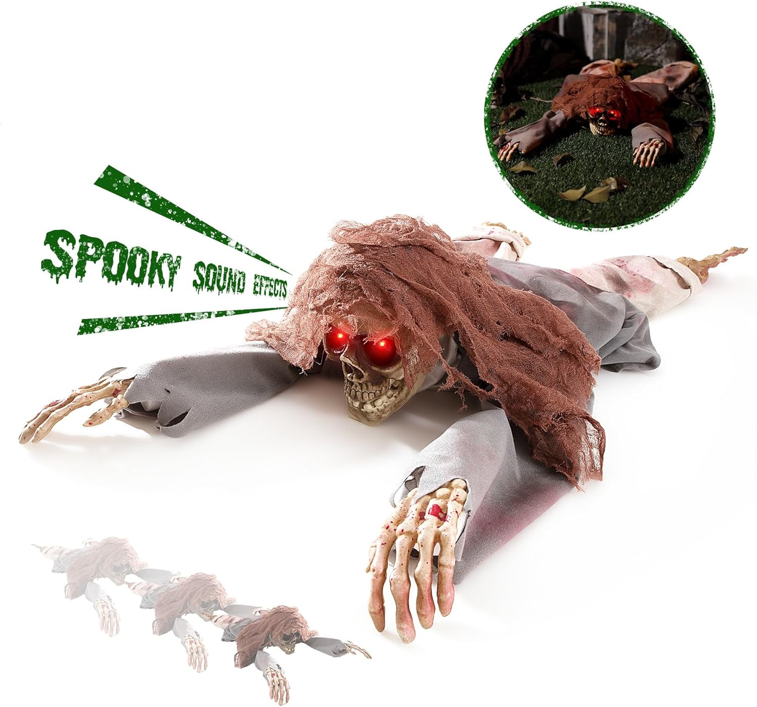 Halloween Animatronic 45" Crawling Zombie - Animated Skeleton Decorations with Sound Activated, Creepy Voice, Spooky Skull head, Light Up Eyes, Scary Move, Haunted Horror Prop for Indoor, Outdoor