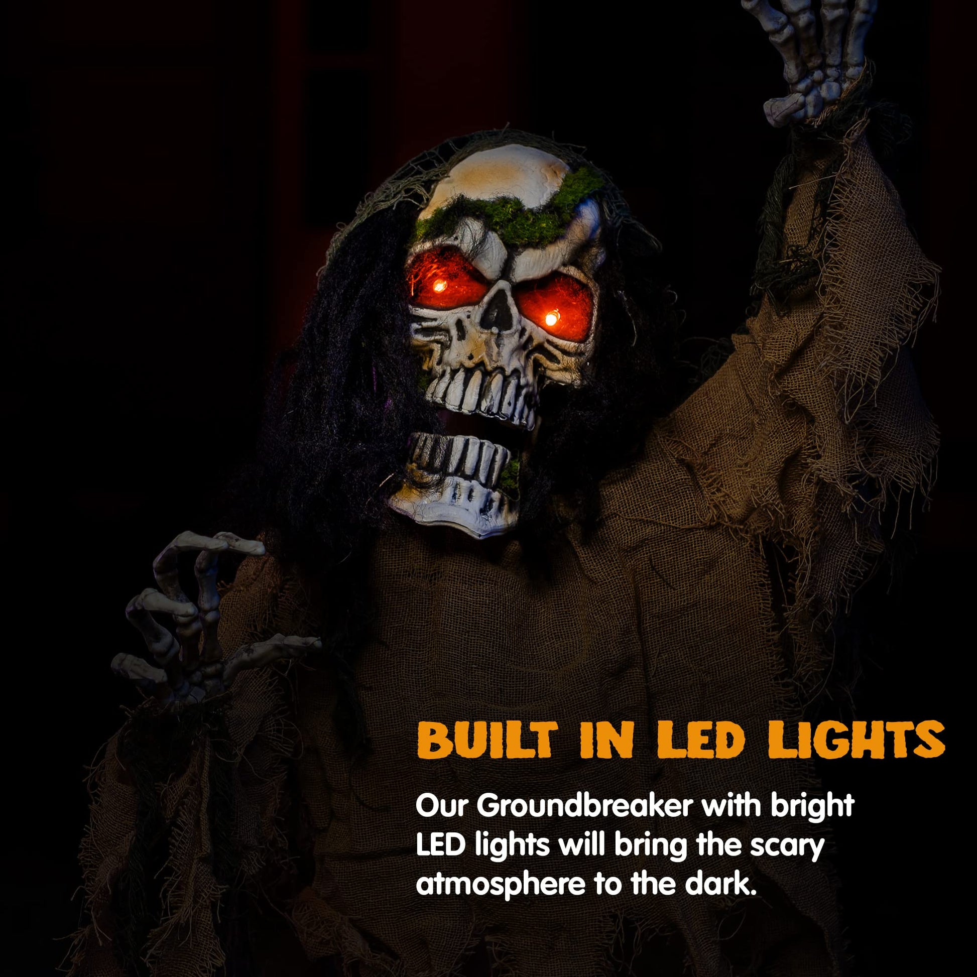 JOYIN Halloween Animated Zombie Groundbreaker Outdoor Decor with Light Up Eyes Creepy Animatronic Decorations with Movable Arms for Halloween Party Prop and Lawn Patio Yard Outside Decorations