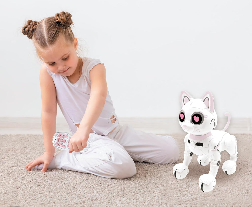 LEXiBOOK - Power Kitty® - Remote Control Robot Cat, Programmable Smart Robot, Light, Sound, White/Pink - KITTY01