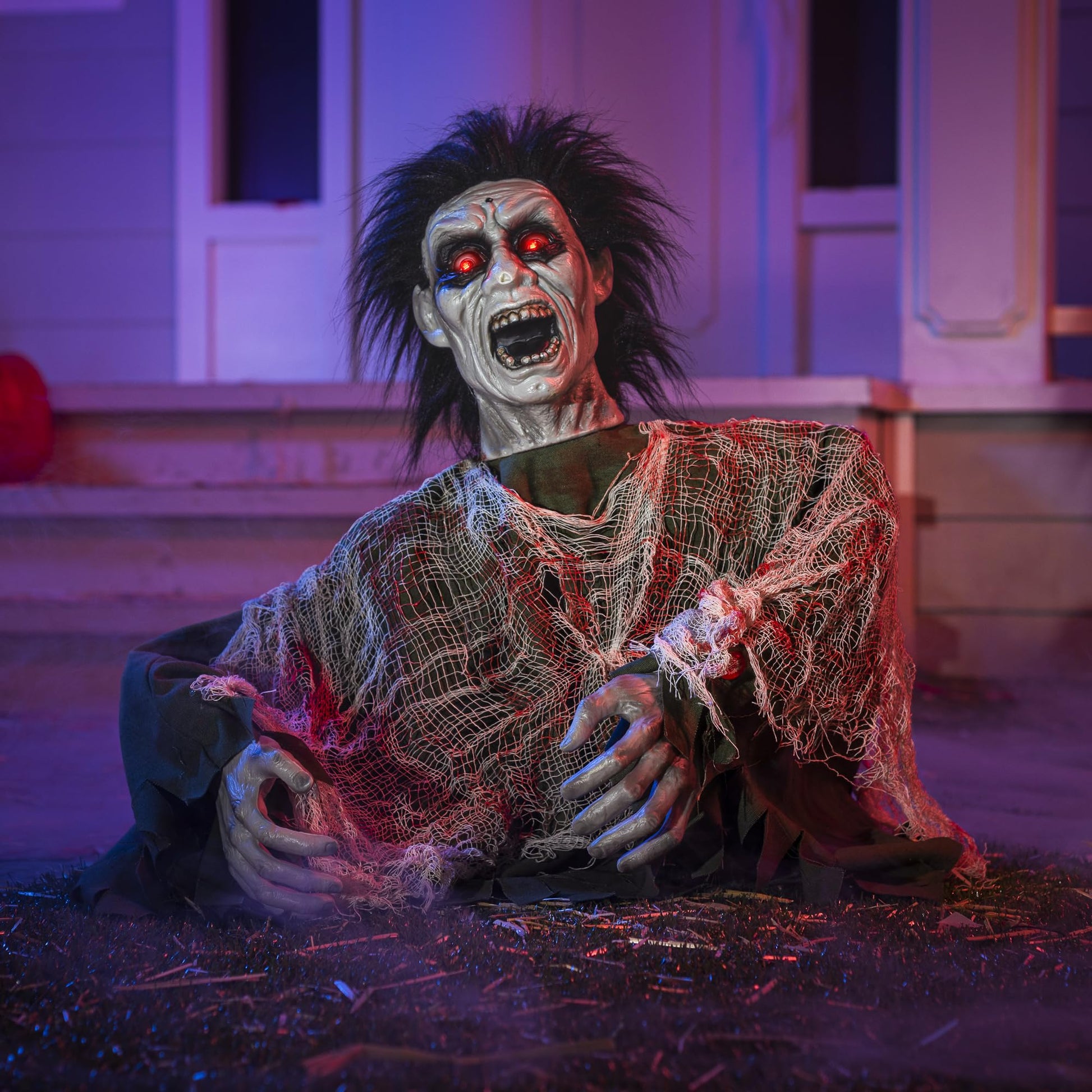 JOYIN Halloween Animated Zombie Groundbreaker Outdoor Decor with Light Up Eyes Creepy Animatronic Decorations with Movable Arms for Halloween Party Prop and Lawn Patio Yard Outside Decorations