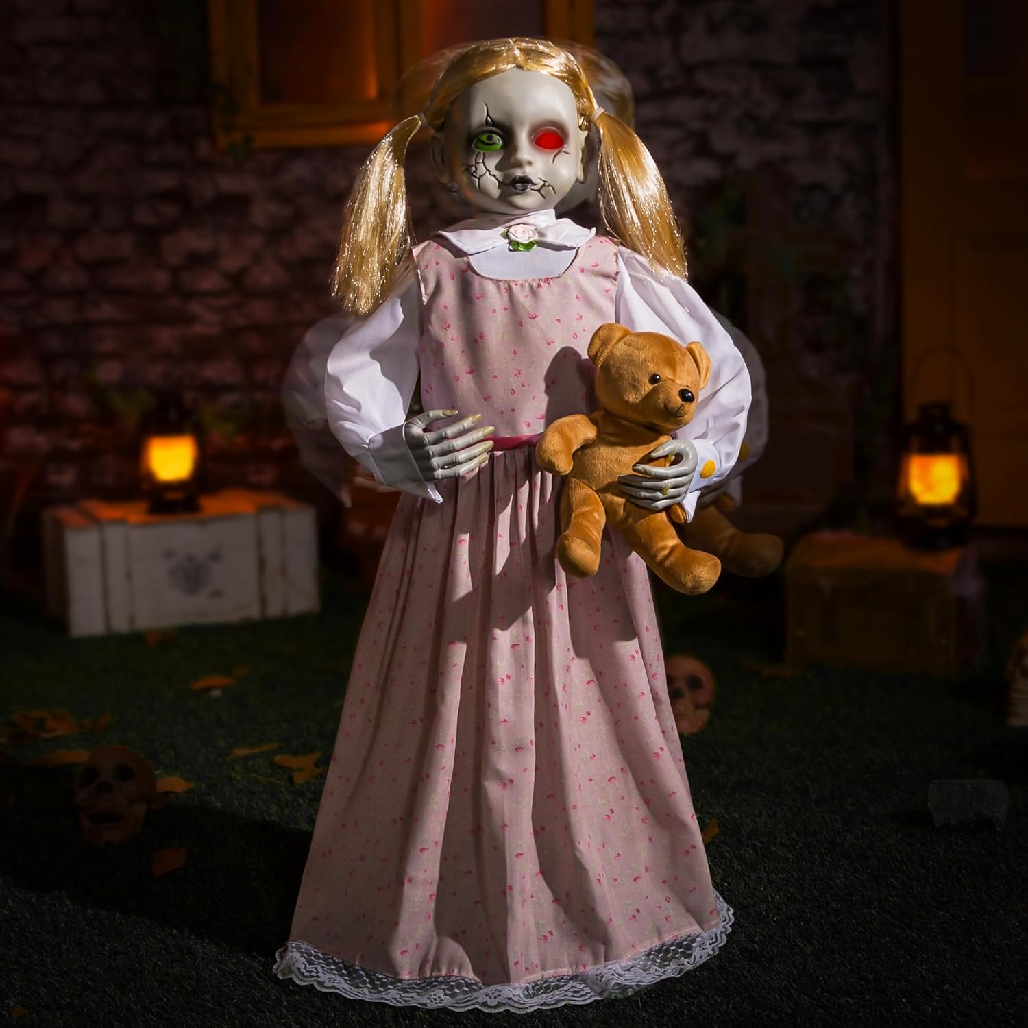 Halloween Animatronics 36inch Doll, 3ft Animated Decorations with Sound Activated, Creepy Sound, Light Up Eyes, Scary Move, Haunted House Holiday Spooky Decor Horror Prop for Indoor, Outdoor, Yard