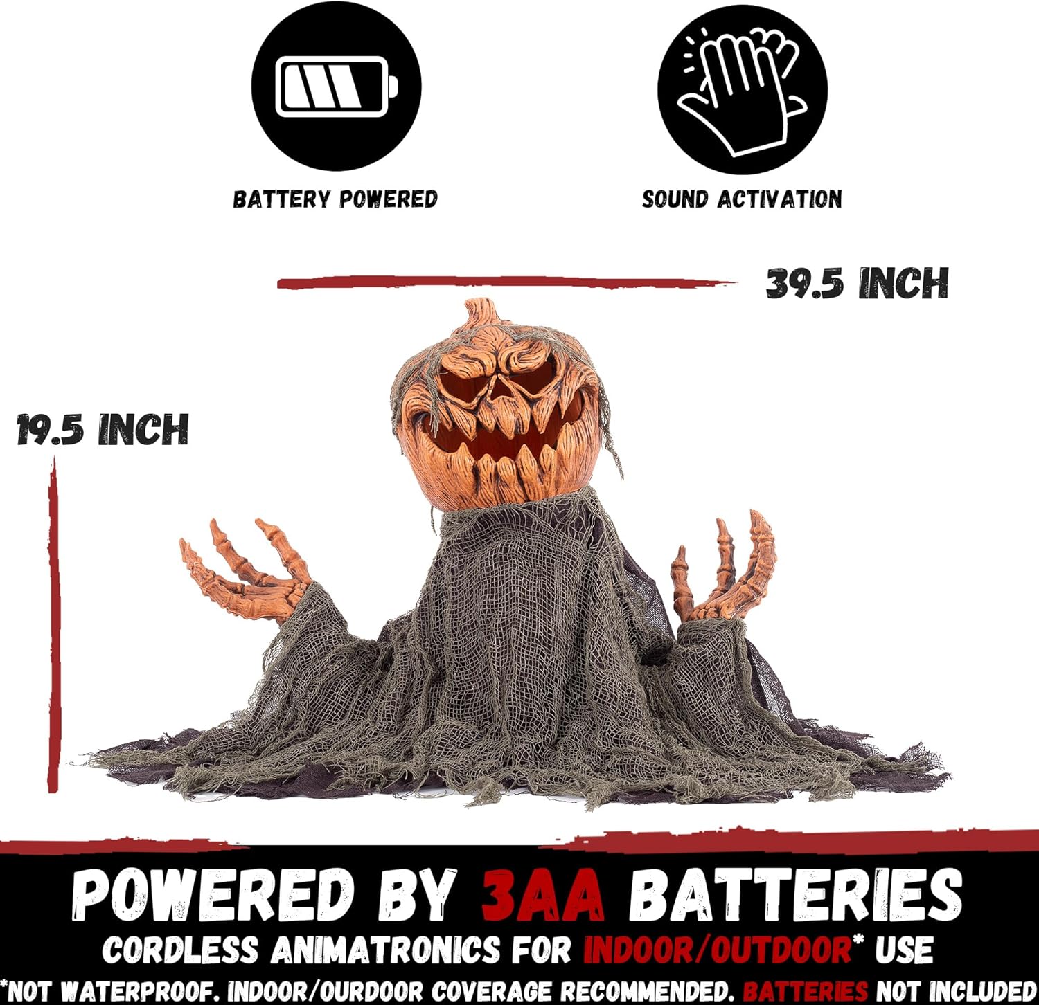 Halloween Animatronics Groundbreaker Pumpkin Decorations with Sound Activated, Creepy Sound, Light Up Eyes, Scary Move, Haunted House Holiday Spooky Decor Horror Prop for Indoor, Outdoor, Yard Lawn