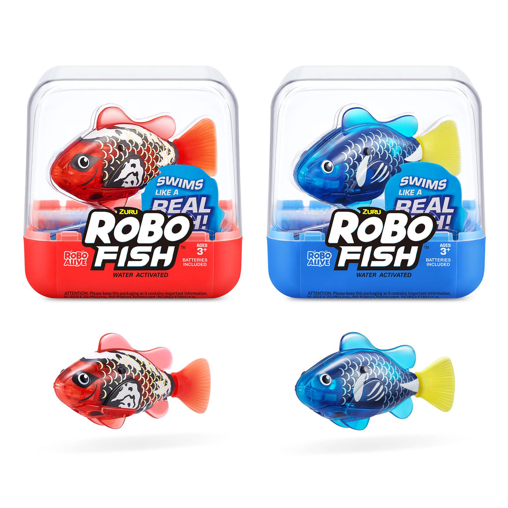 Robo Alive Robo Fish Robotic Swimming Fish (Teal + Orange) by ZURU Water Activated, Changes Color, Comes with Batteries, Amazon Exclusive (2 Pack) Series 3