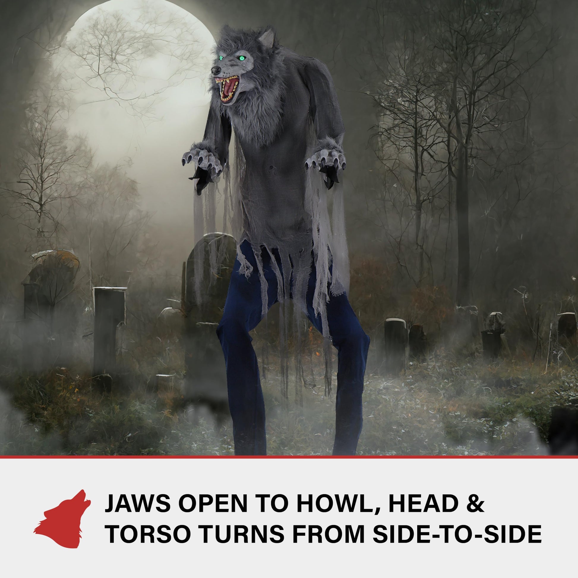 Haunted Hill Farm Motion-Activated 6-Ft. Tall Ghostly Guide, Plug-in Talking Scare Prop Animatronic with Spooky Sound Effects and Lights for Indoor or Covered Outdoor Creepy Halloween Decoration